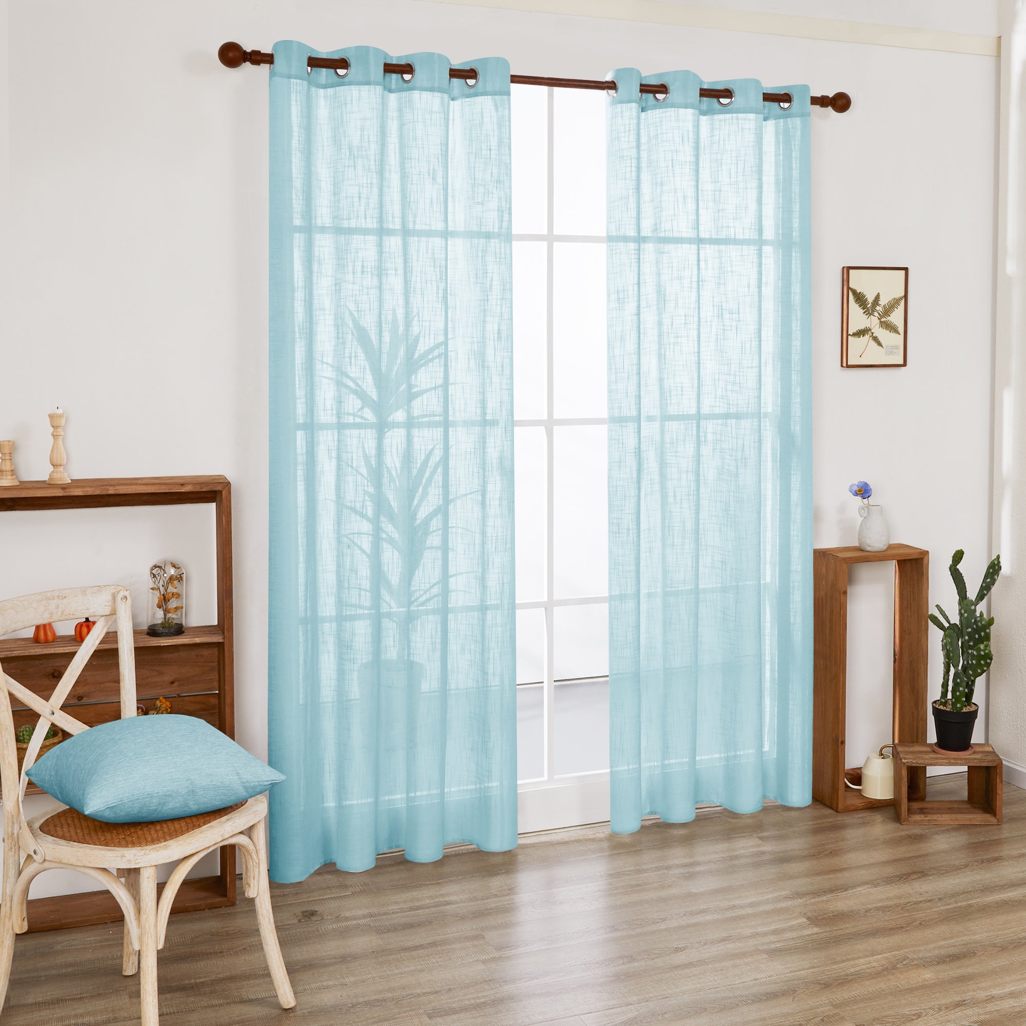 Deconovo Faux Linen Sheer Curtain Panels (2-Pack) – Light Filtering, Grommet Top