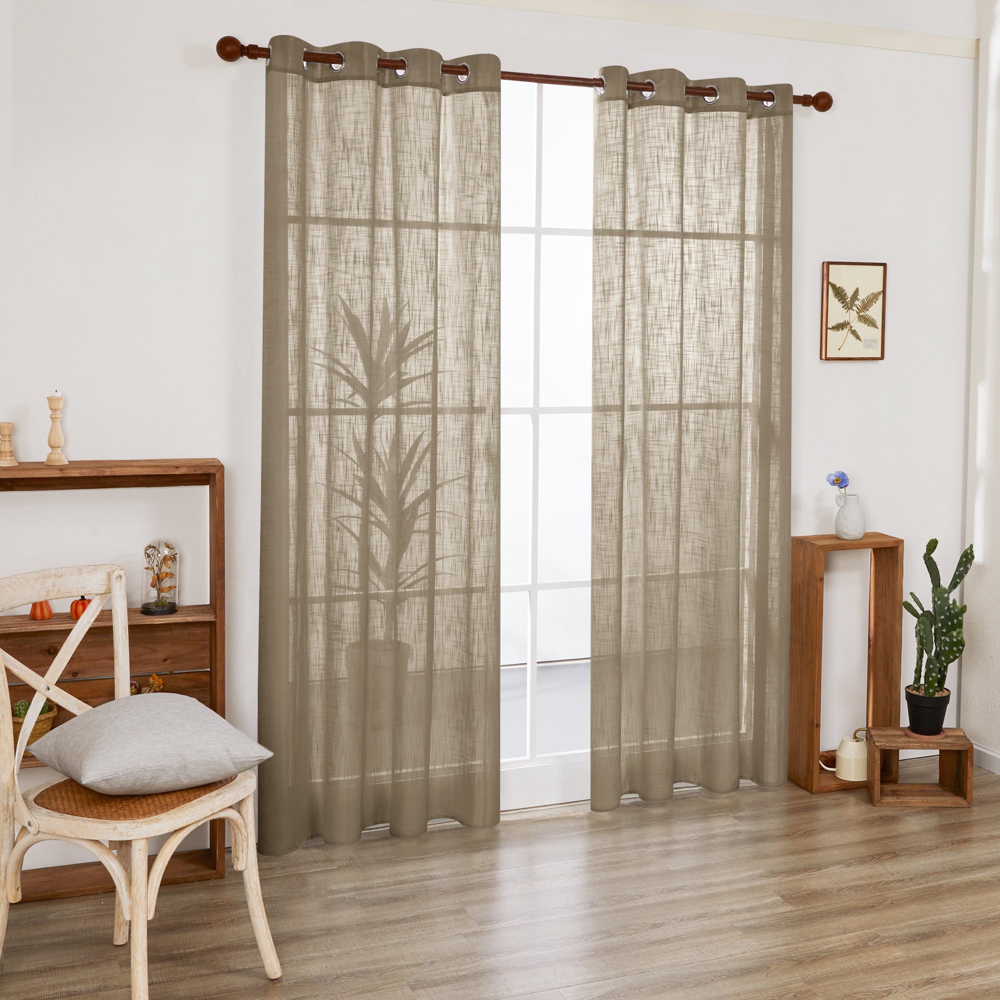 Deconovo Faux Linen Sheer Curtain Panels (2-Pack) – Light Filtering, Grommet Top