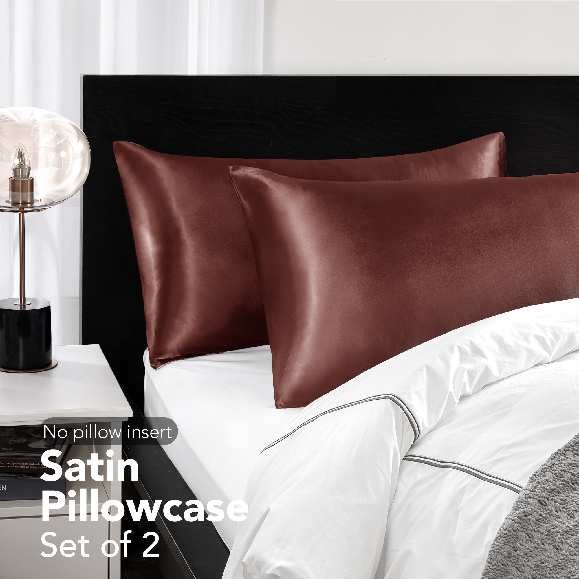Deconovo Satin Silk Pillowcases (Set of 2), Envelope Closure