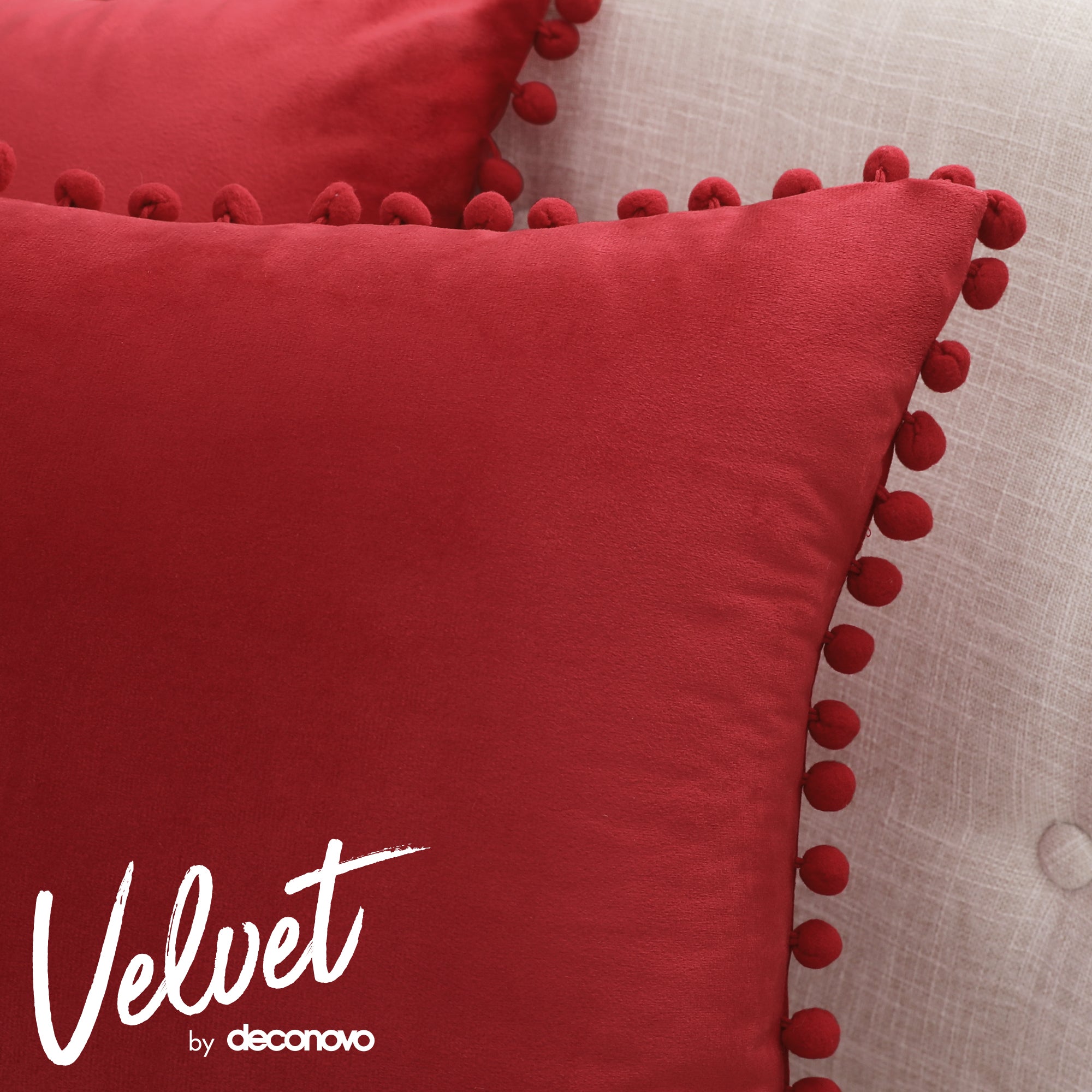 Deconovo Velvet Pom-Pom Pillow Covers 2-Pack – Multiple Sizes (Cover Only)