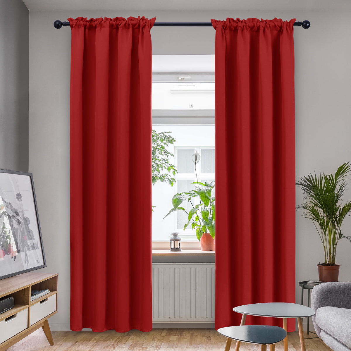 Deconovo Solid Rod Pocket Room Darkening Curtains, 2 Panels - True Red, 42 x 84