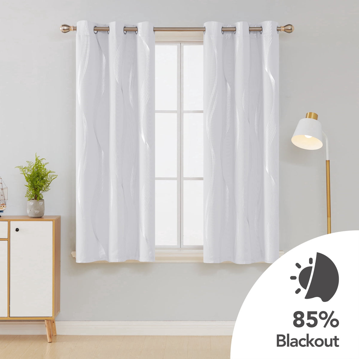 Deconovo Silver Wave Line Foil Print Grommet Blackout Curtains, 2 Panels - Light Grayish White, 42 x 63