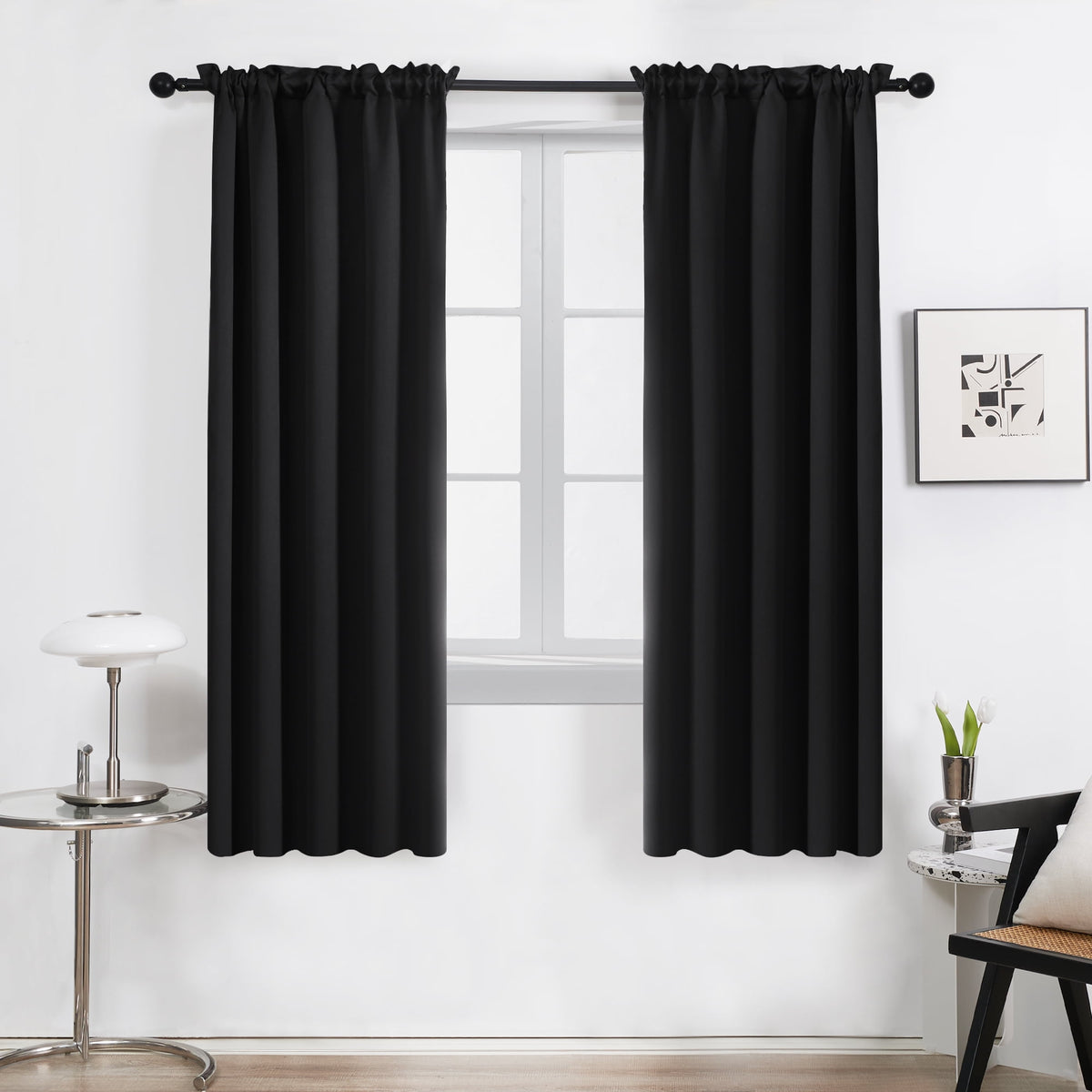 Deconovo Solid Rod Pocket Room Darkening Curtains, 2 Panels - Black, 42 x 63