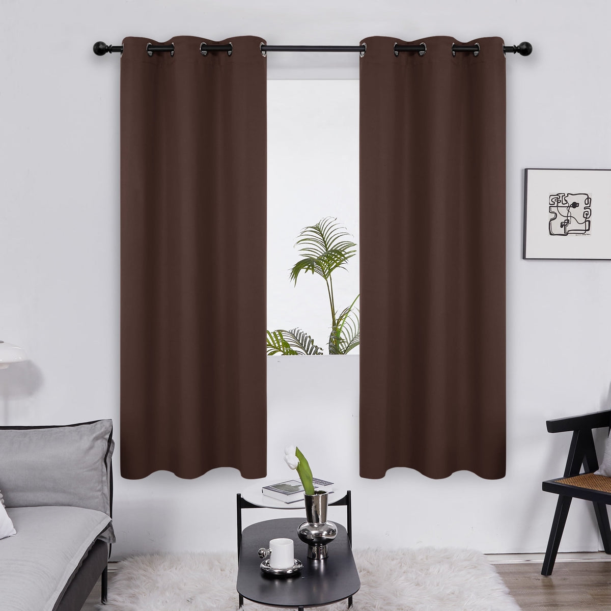 Deconovo Grommet Room Darkening Curtains, 2 Panels - Chocolate, 38 x 72
