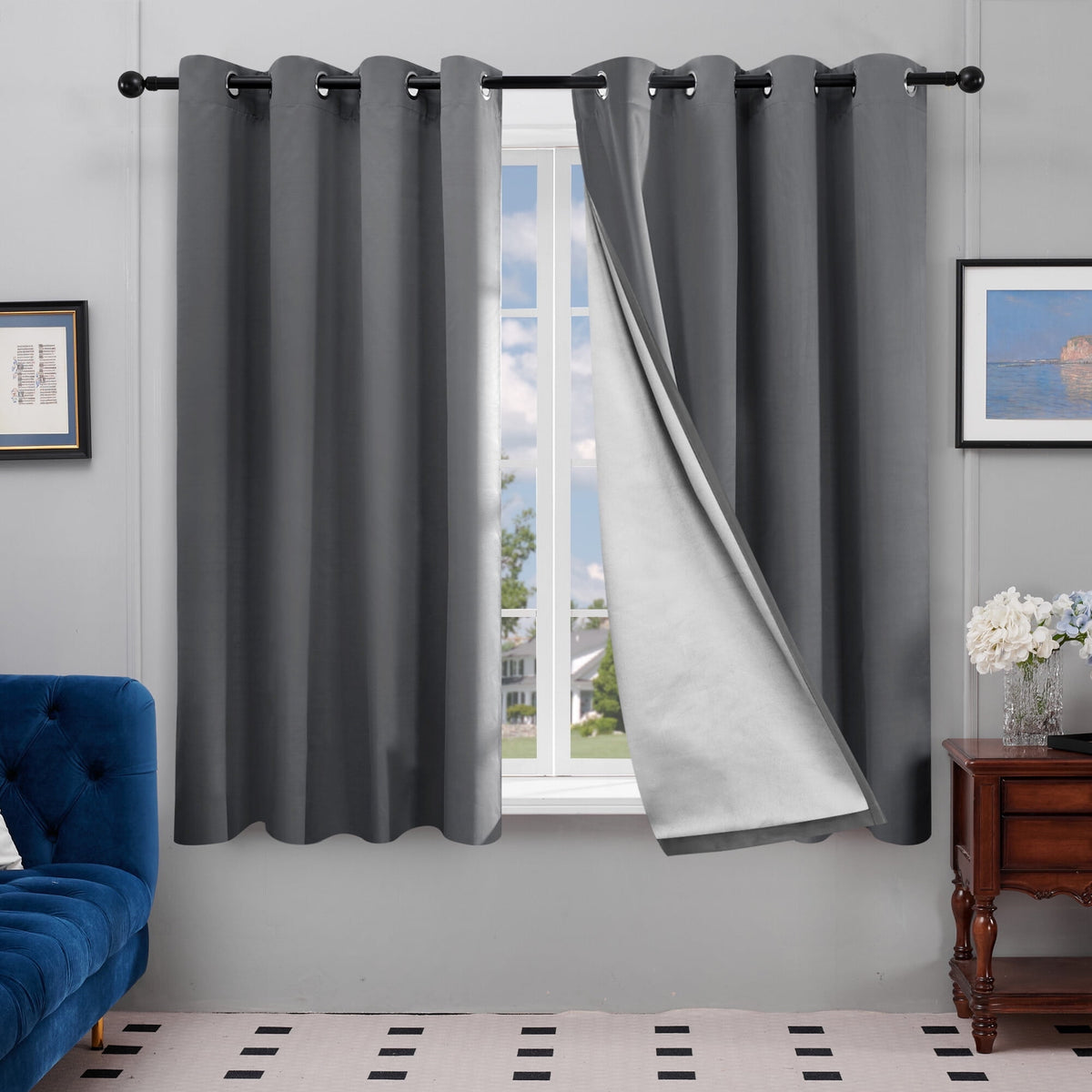 Deconovo Silver Back Coating Grommet Blackout Curtains, 2 Panels - Dark Gray, 52 x 72