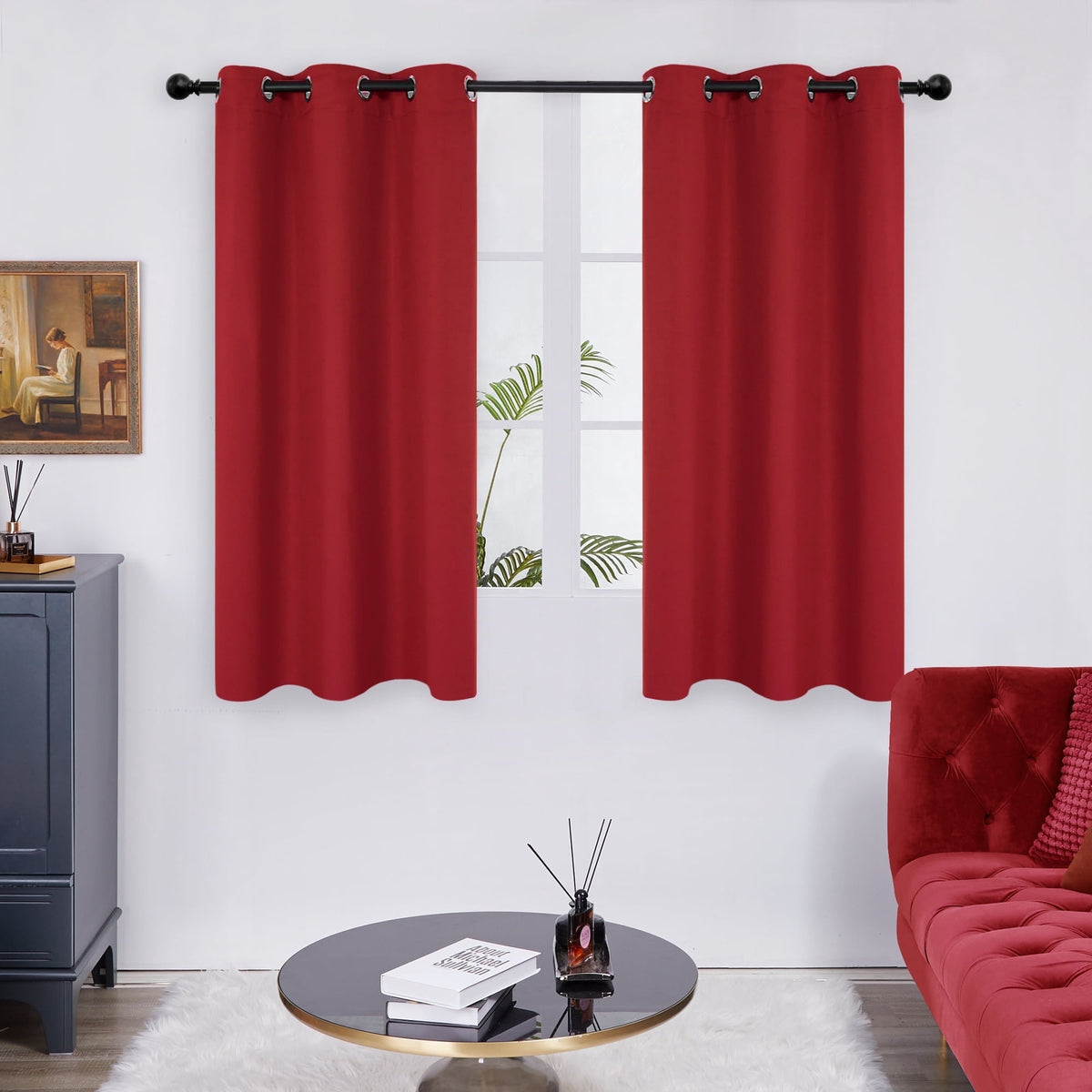 Deconovo Grommet Room Darkening Curtains, 2 Panels - Red, 38 x 45