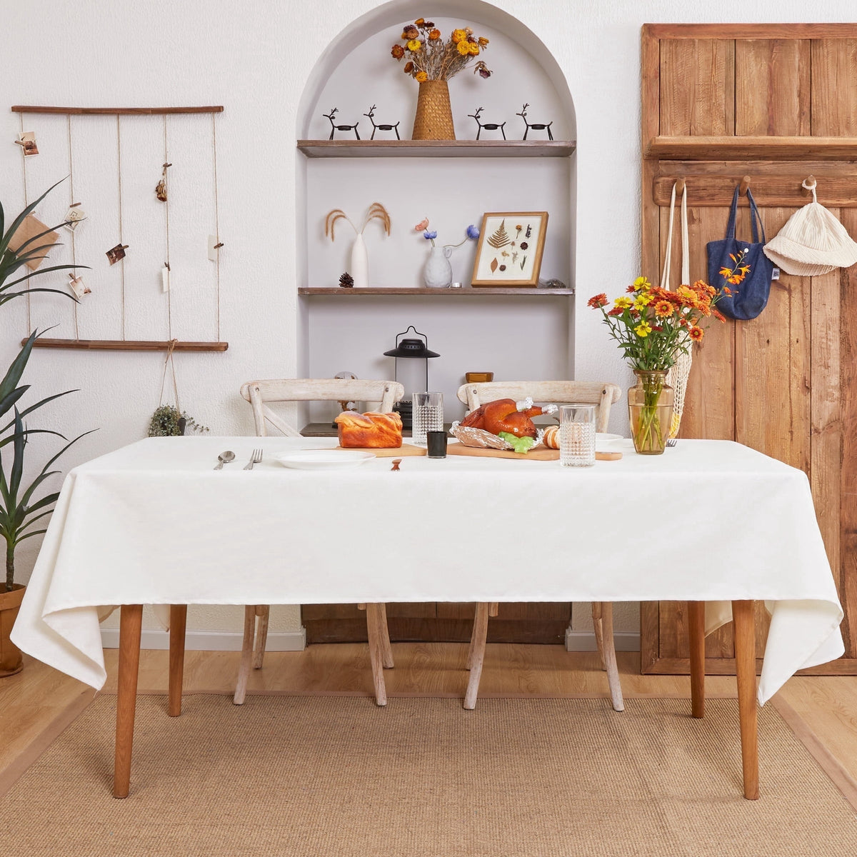 Deconovo Linen Look Tablecloth, Square and Rectangular Sizes - White, 54 x 84