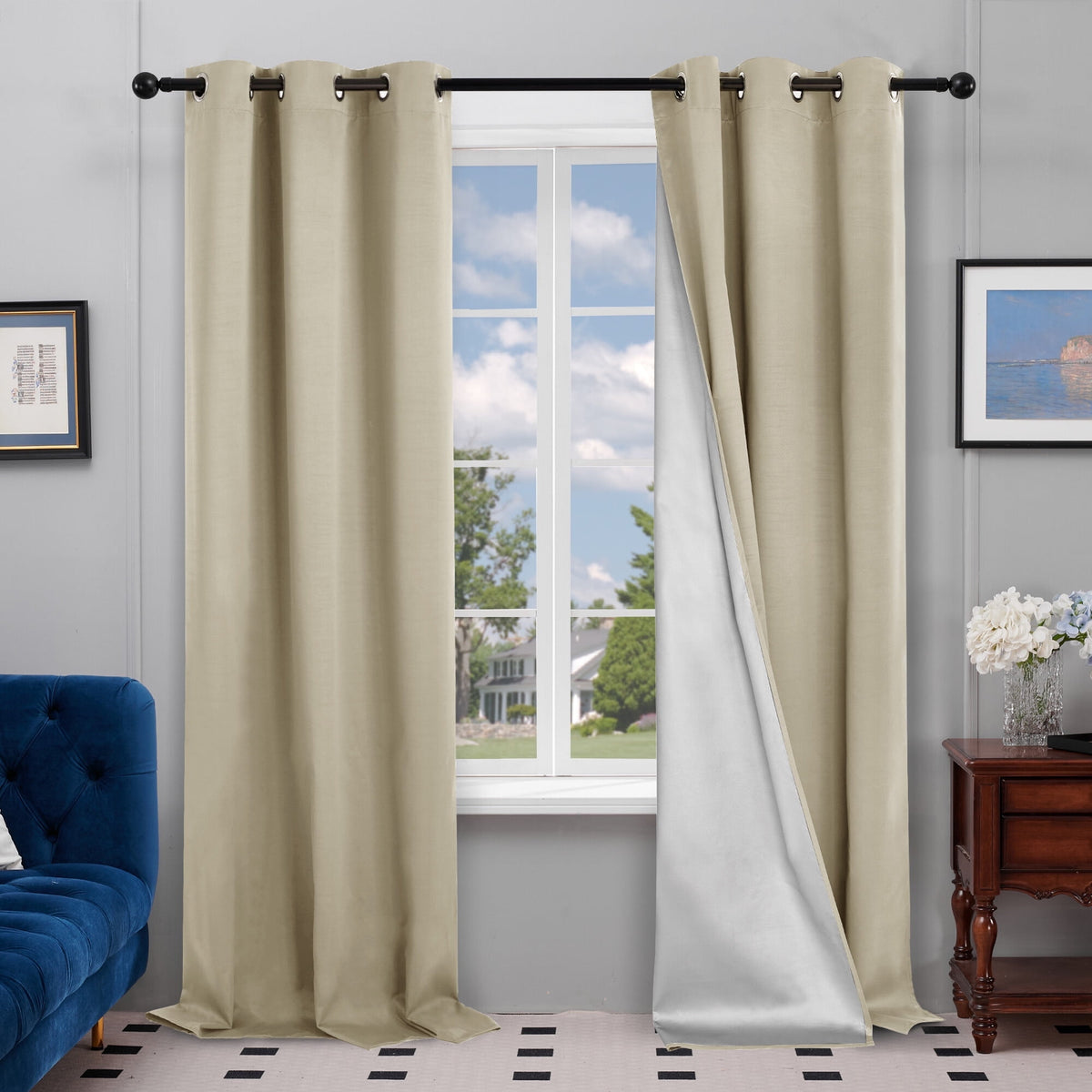 Deconovo Silver Back Coating Grommet Blackout Curtains, 2 Panels - Beige, 42 x 84