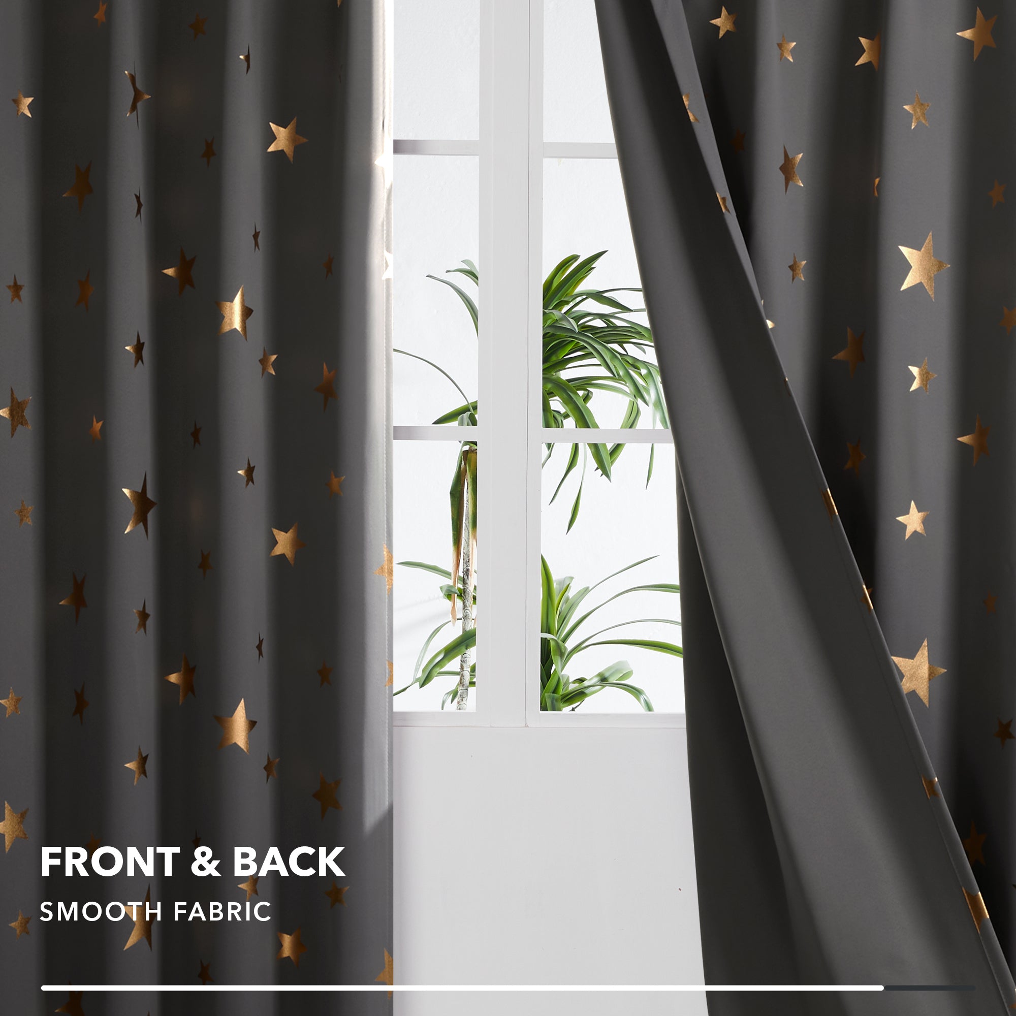 Deconovo Gold Star Foil Kids Room Darkening Curtains (2 Panels)