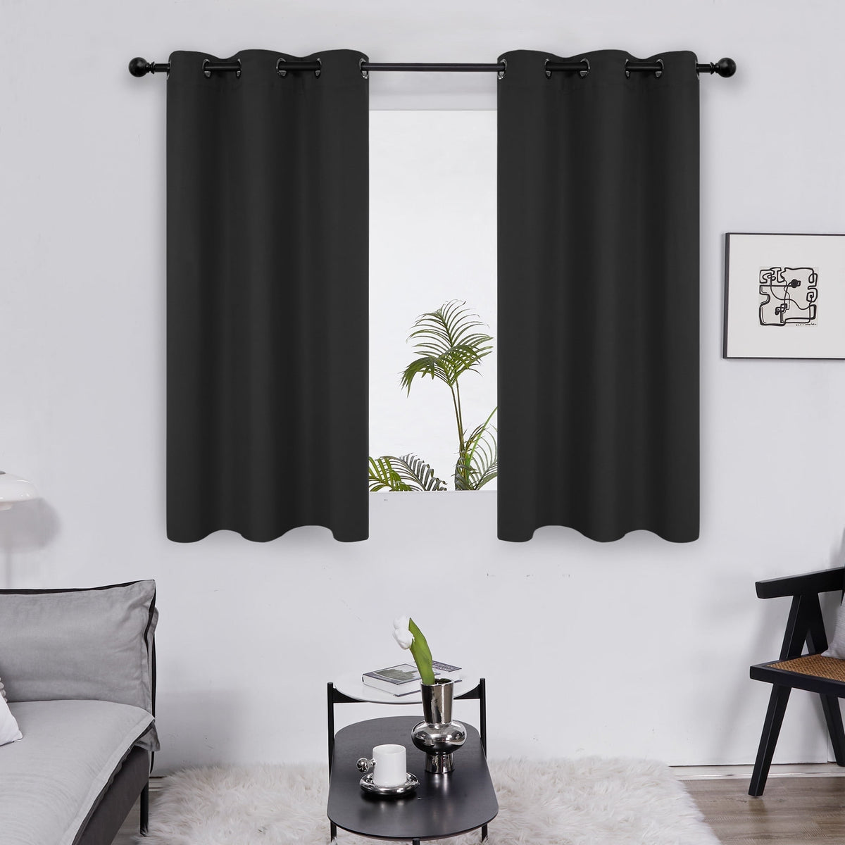 Deconovo Grommet Room Darkening Curtains, 2 Panels - Black, 38 x 45