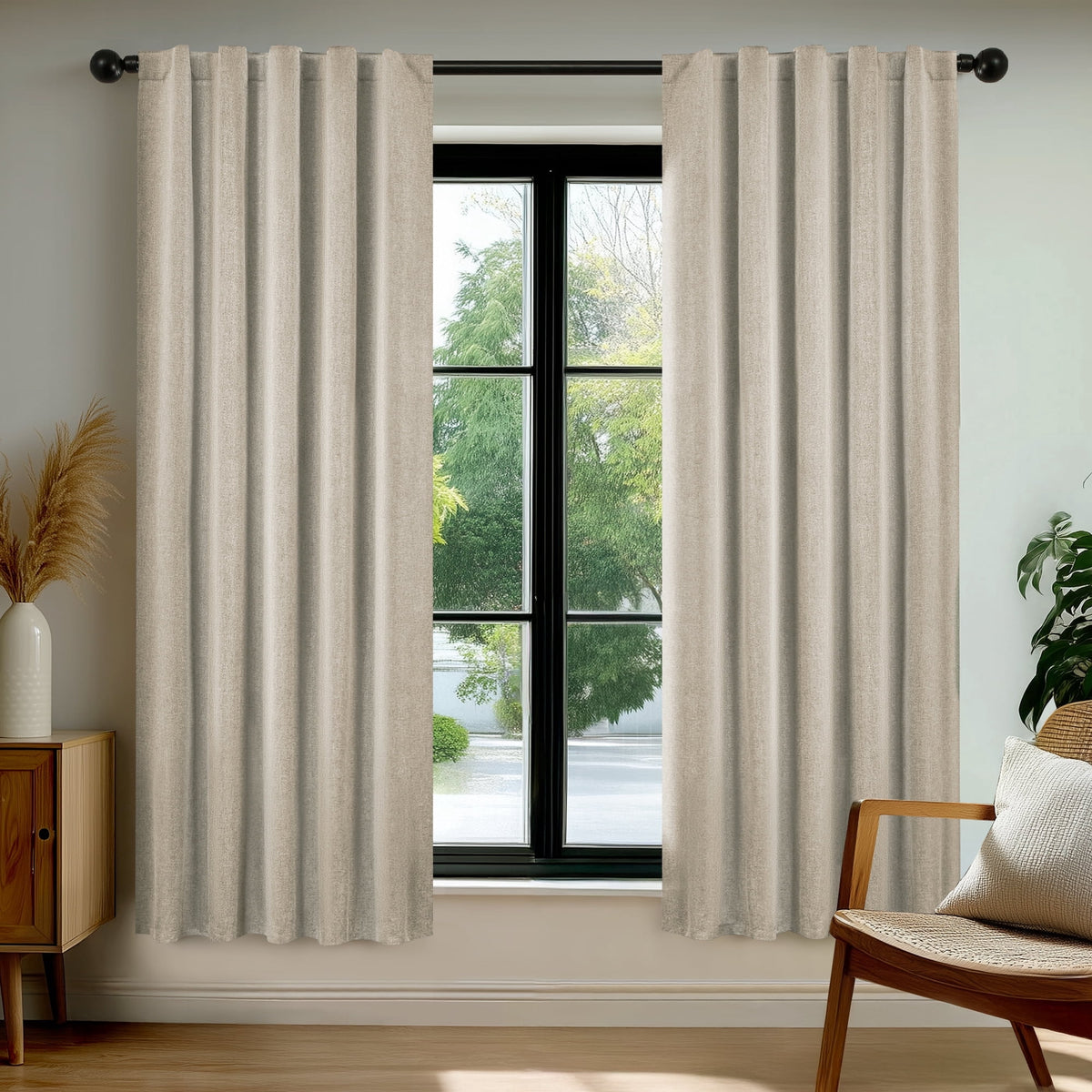 Deconovo Linen Look Blackout Rod Pocket and Back Tab Curtains, 2 Panels - Beige, 38 x 63