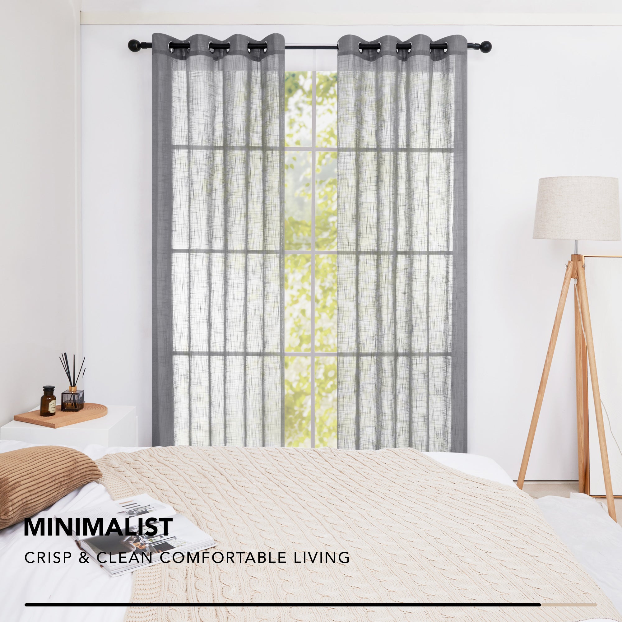 Deconovo Faux Linen Sheer Curtain Panels (2-Pack) – Light Filtering, Grommet Top