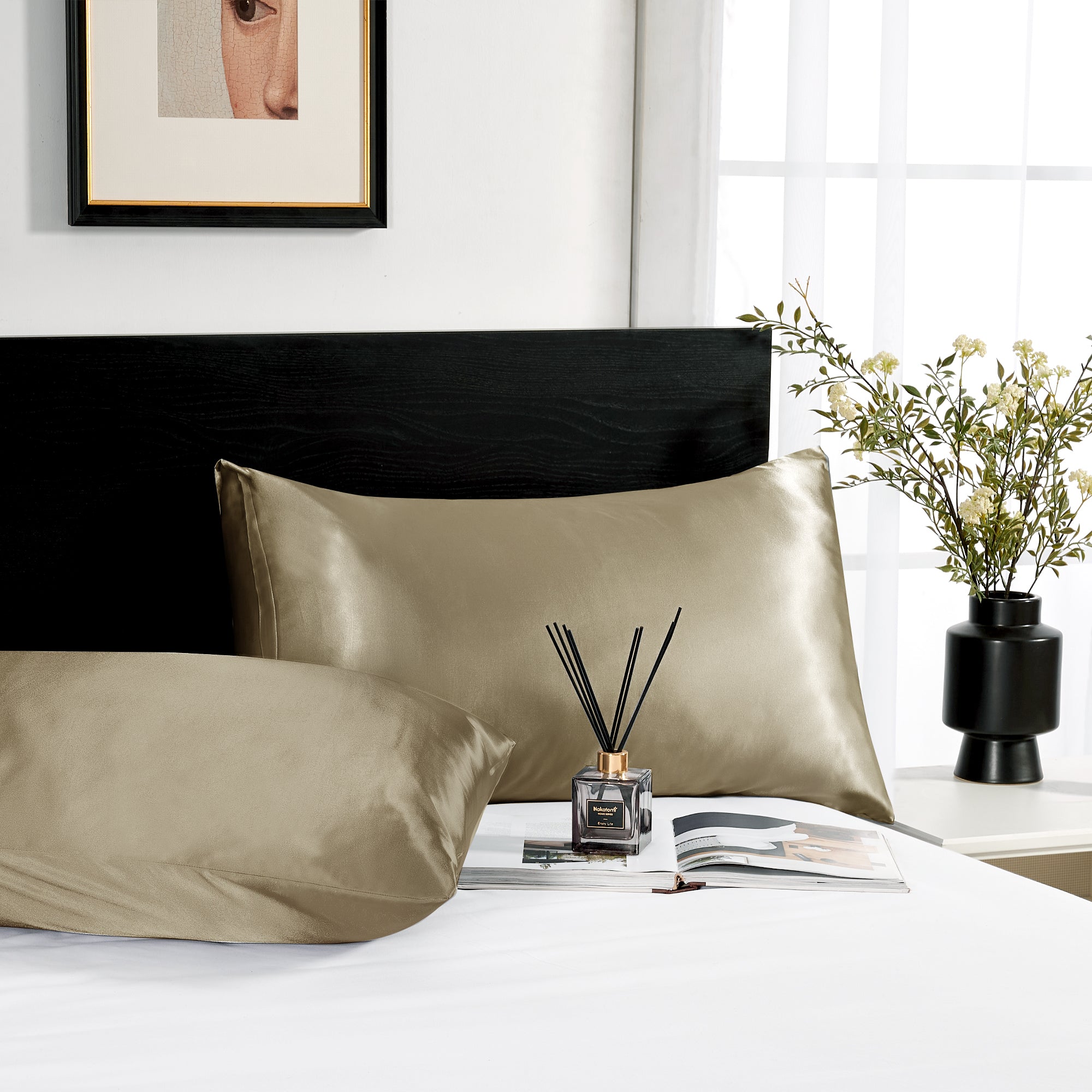 Deconovo Satin Silk Pillowcases (Set of 2), Envelope Closure