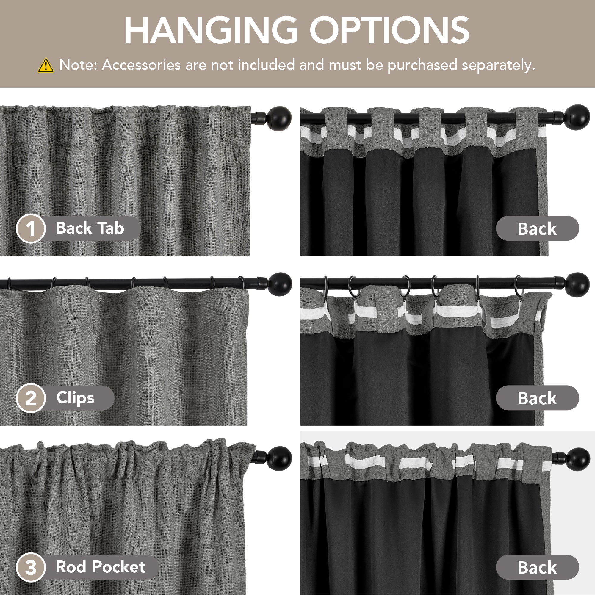 Deconovo Soft Faux Linen Layered Window Curtain Panels with Grommet Top for Bedroom and Living Room, 2 Pack