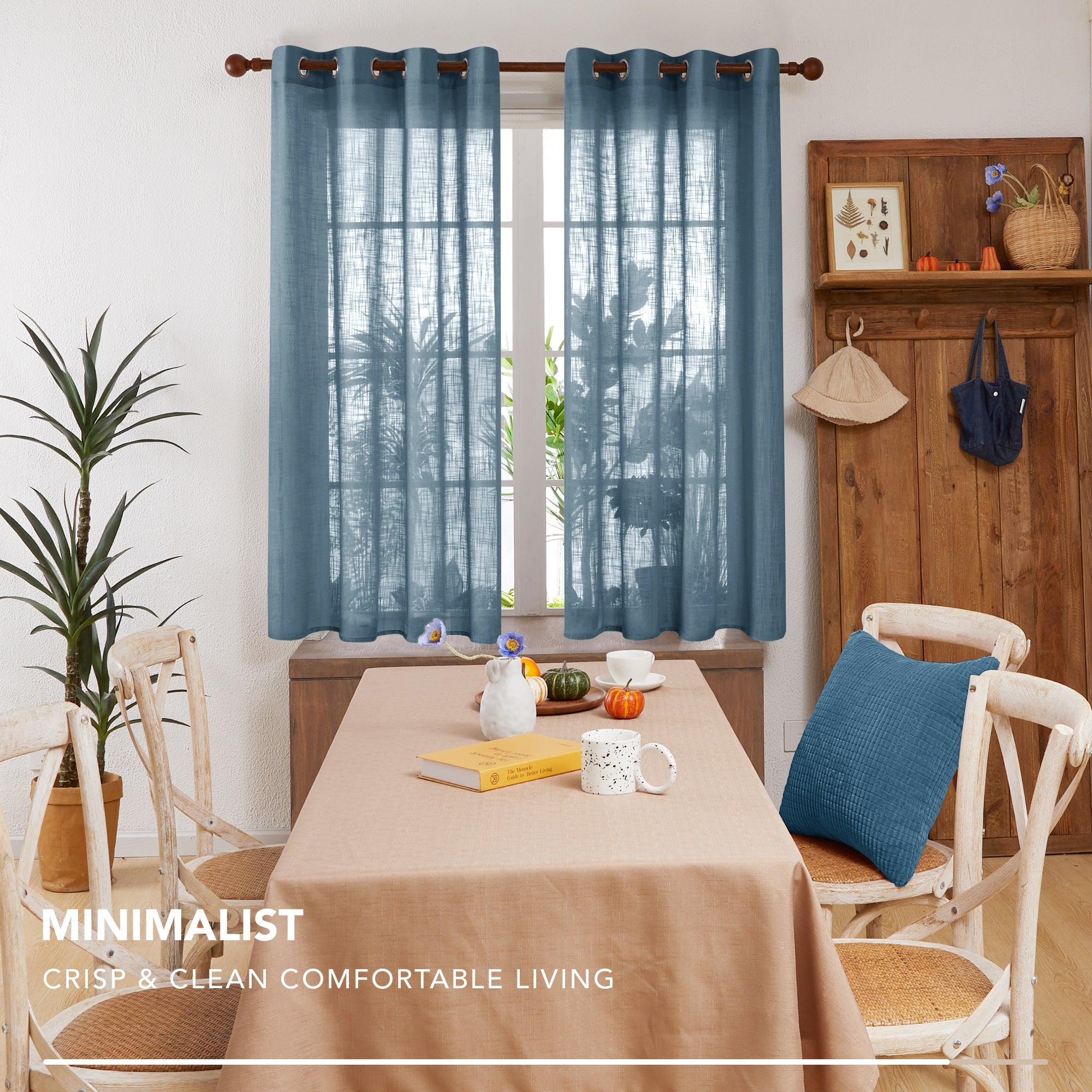 Deconovo Faux Linen Sheer Curtain Panels (2-Pack) – Light Filtering, Grommet Top