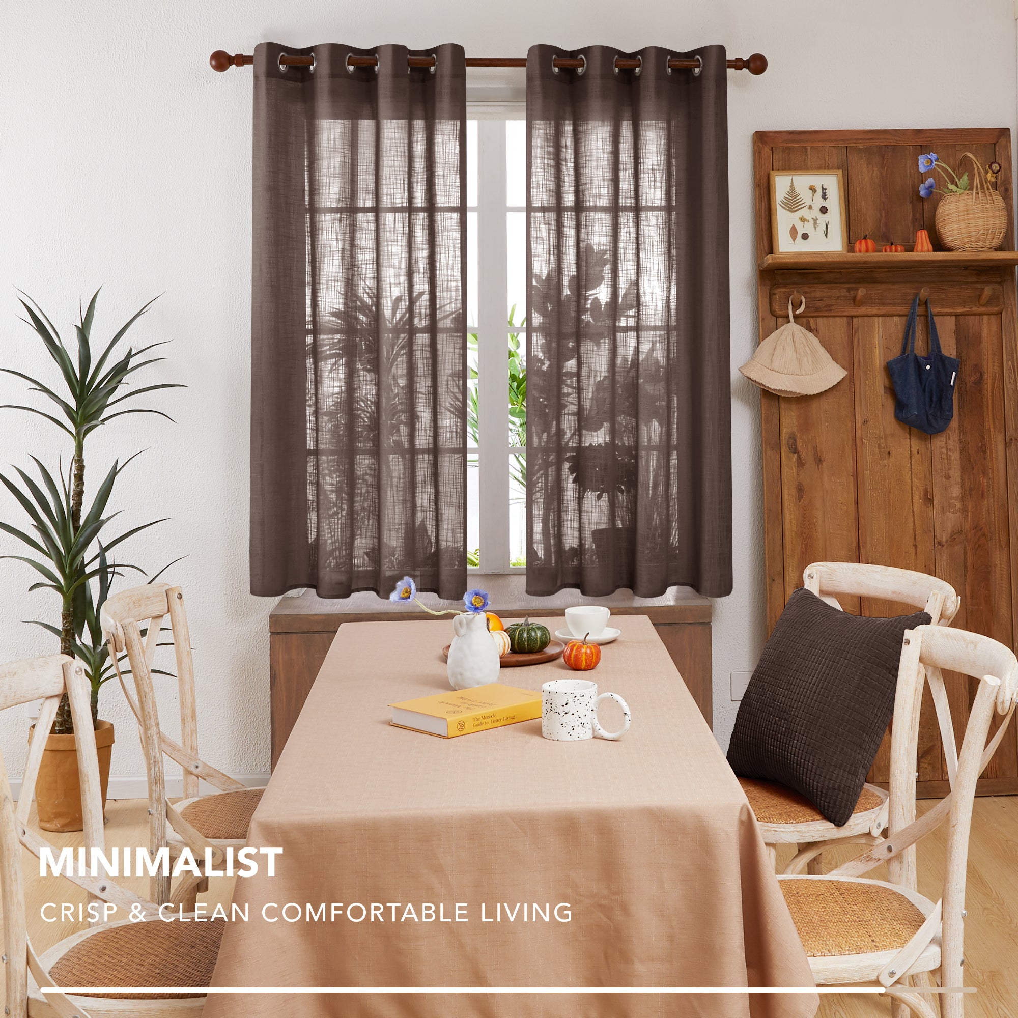 Deconovo Faux Linen Sheer Curtain Panels (2-Pack) – Light Filtering, Grommet Top