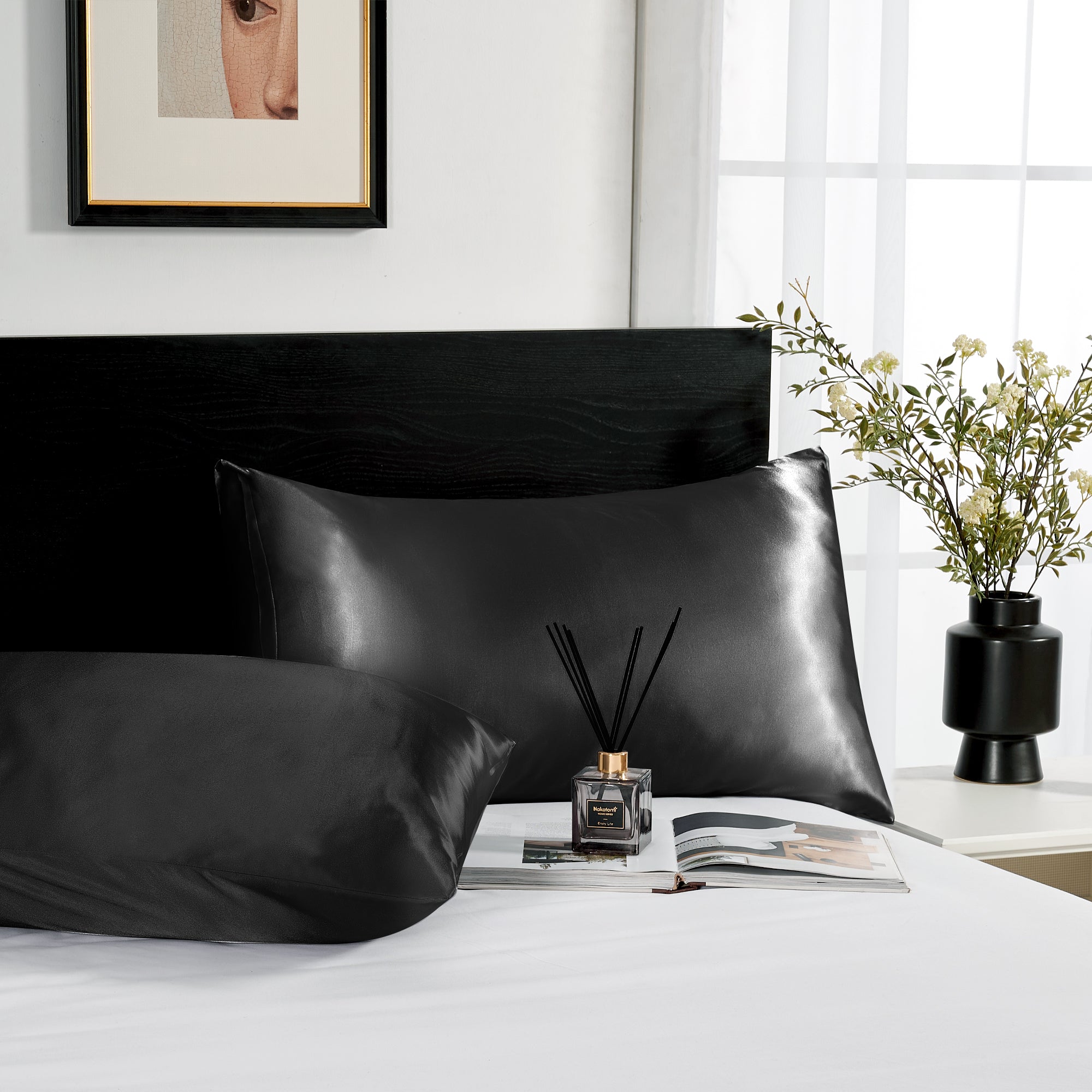 Deconovo Satin Silk Pillowcases (Set of 2), Envelope Closure