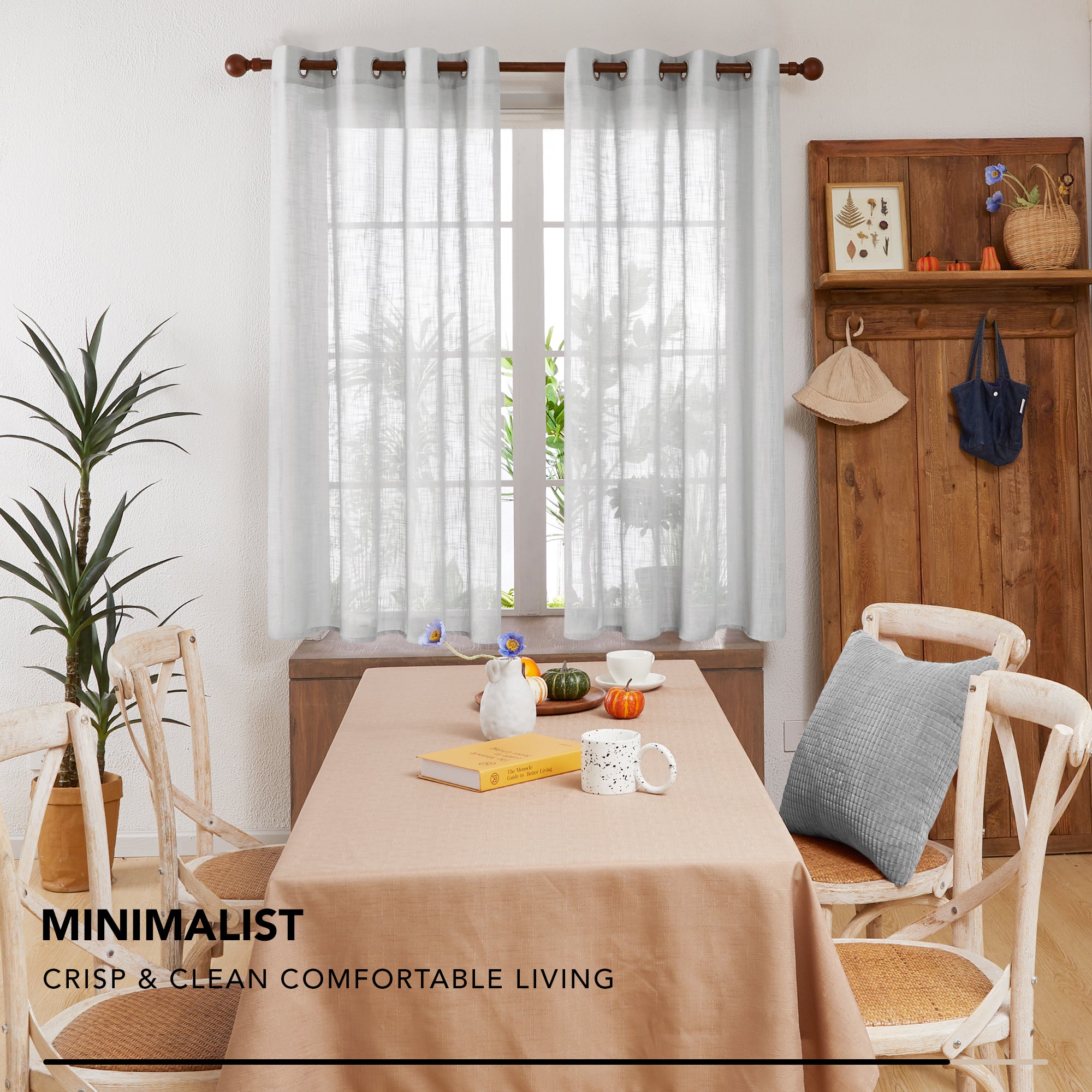 Deconovo Faux Linen Sheer Curtain Panels (2-Pack) – Light Filtering, Grommet Top