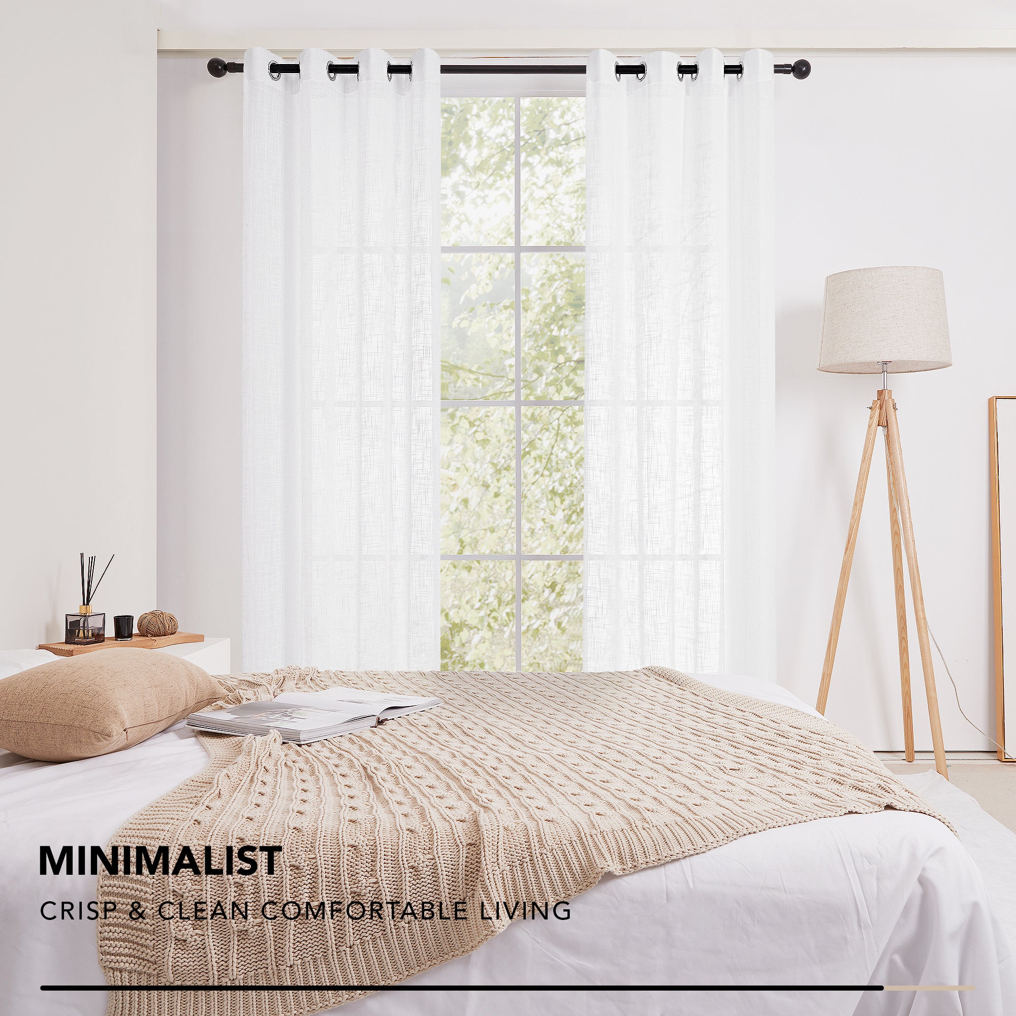 Deconovo Faux Linen Sheer Curtain Panels (2-Pack) – Light Filtering, Grommet Top