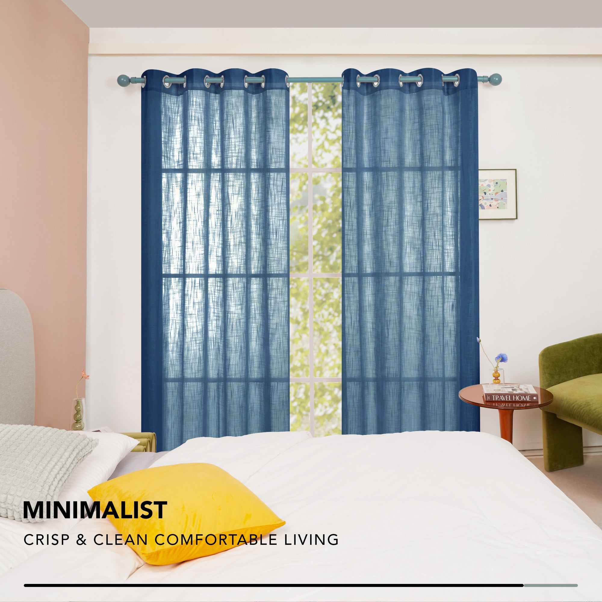 Deconovo Faux Linen Sheer Curtain Panels (2-Pack) – Light Filtering, Grommet Top