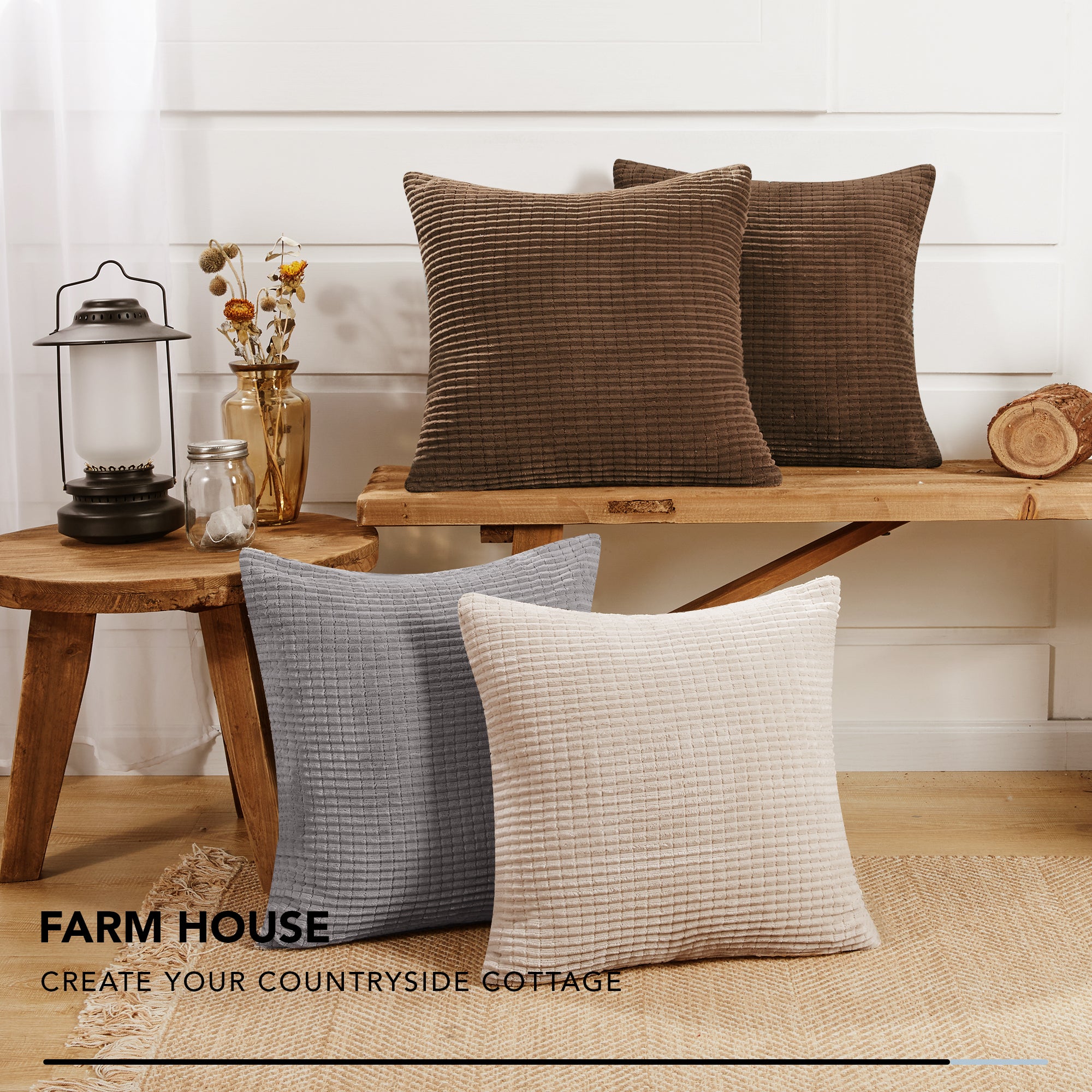 Deconovo Corduroy Decorative Throw Pillow Covers, 2-Pack, OEKO-TEX, Zippered