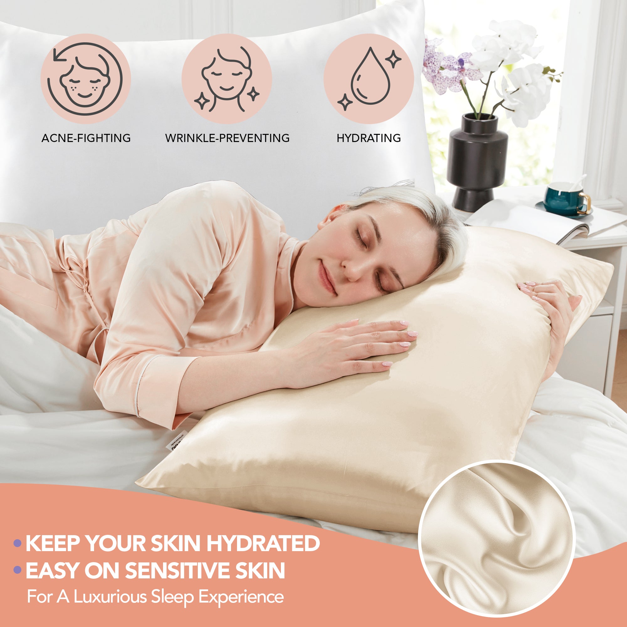 Deconovo 100% Mulberry Silk Pillowcase – 22 Momme