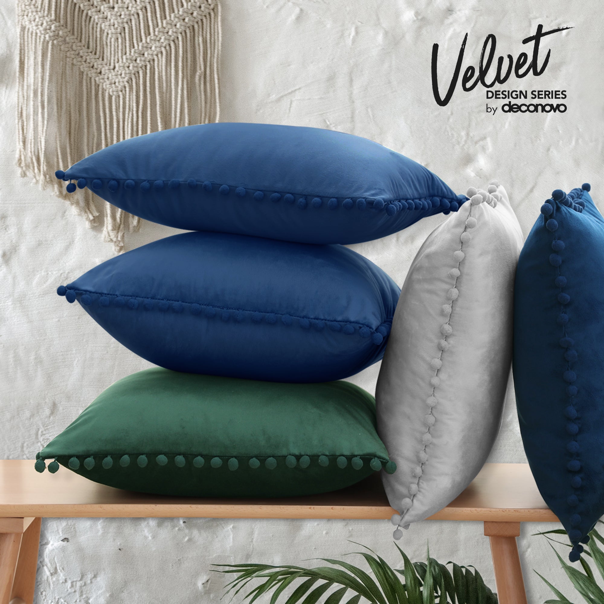 Deconovo Velvet Pom-Pom Pillow Covers 2-Pack – Multiple Sizes (Cover Only)