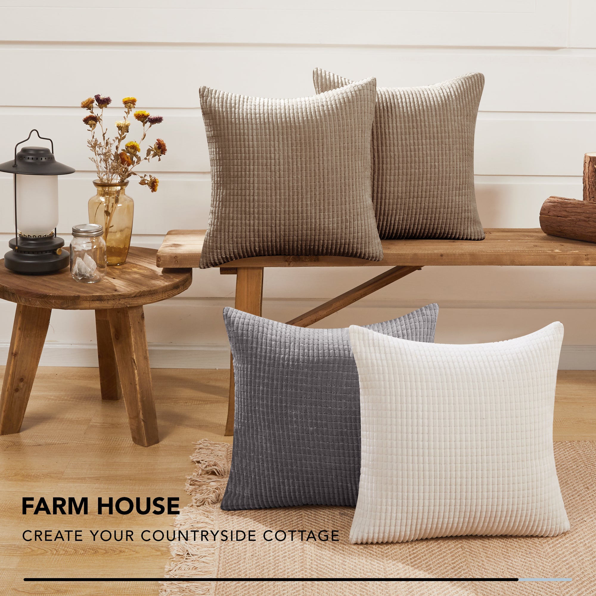 Deconovo Corduroy Decorative Throw Pillow Covers, 2-Pack, OEKO-TEX, Zippered