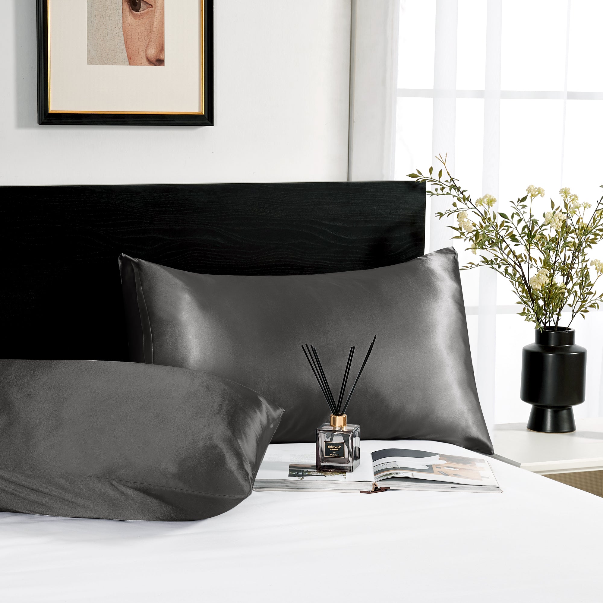 Deconovo Satin Silk Pillowcases (Set of 2), Envelope Closure