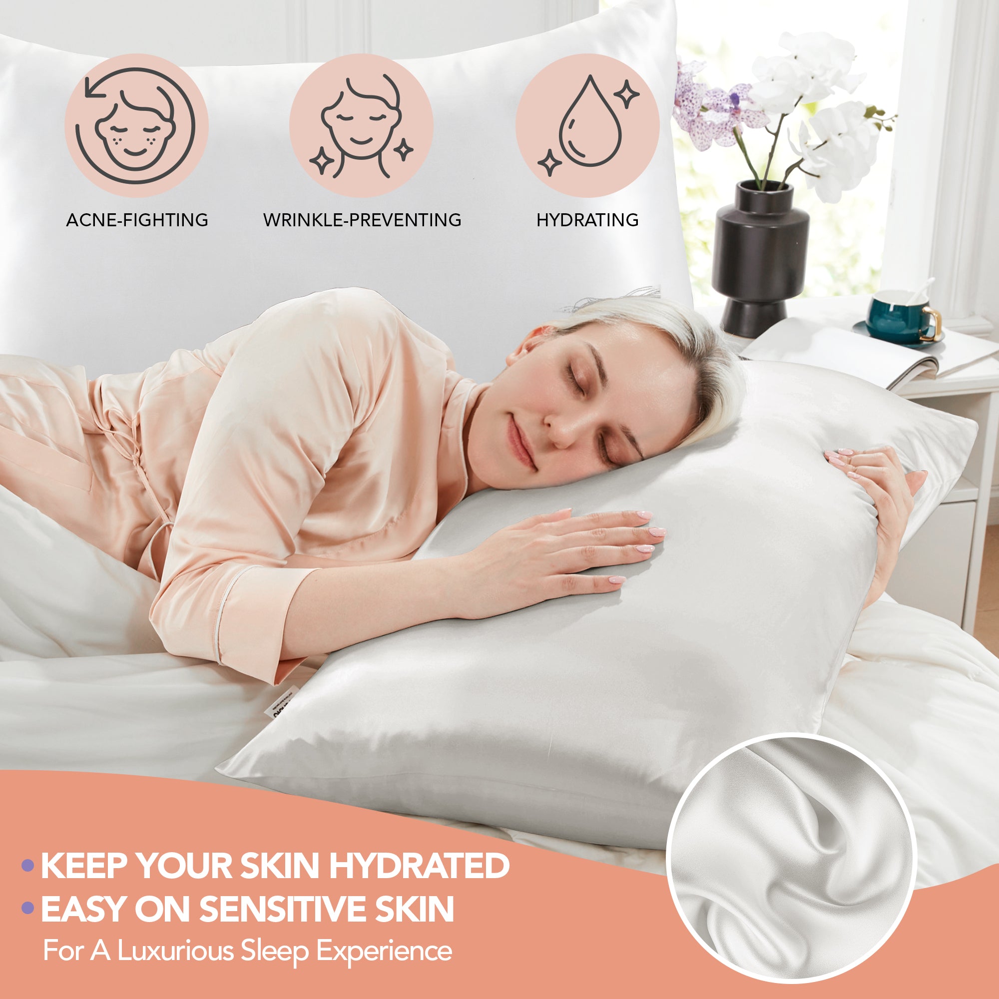 Deconovo 100% Mulberry Silk Pillowcase – 22 Momme
