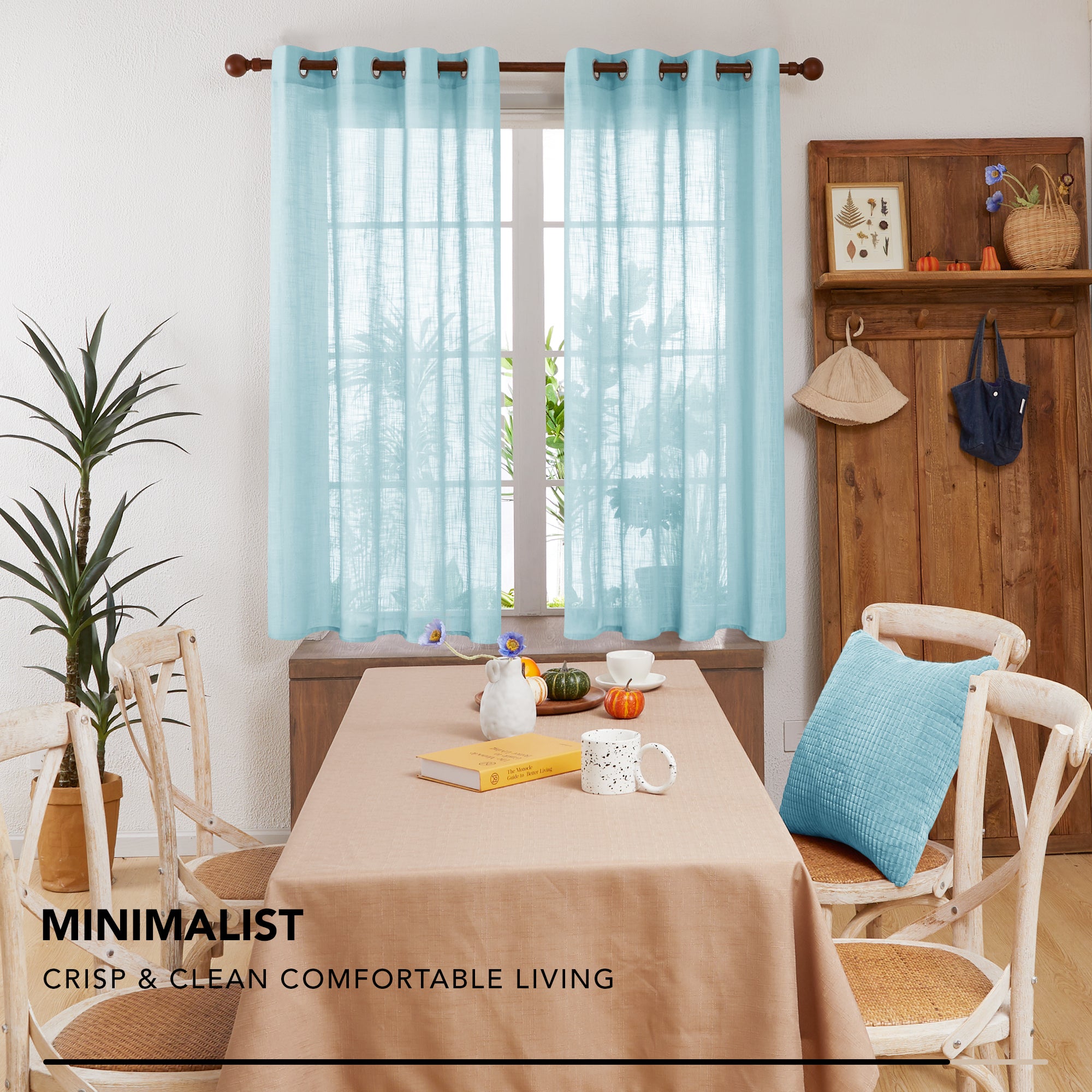 Deconovo Faux Linen Sheer Curtain Panels (2-Pack) – Light Filtering, Grommet Top