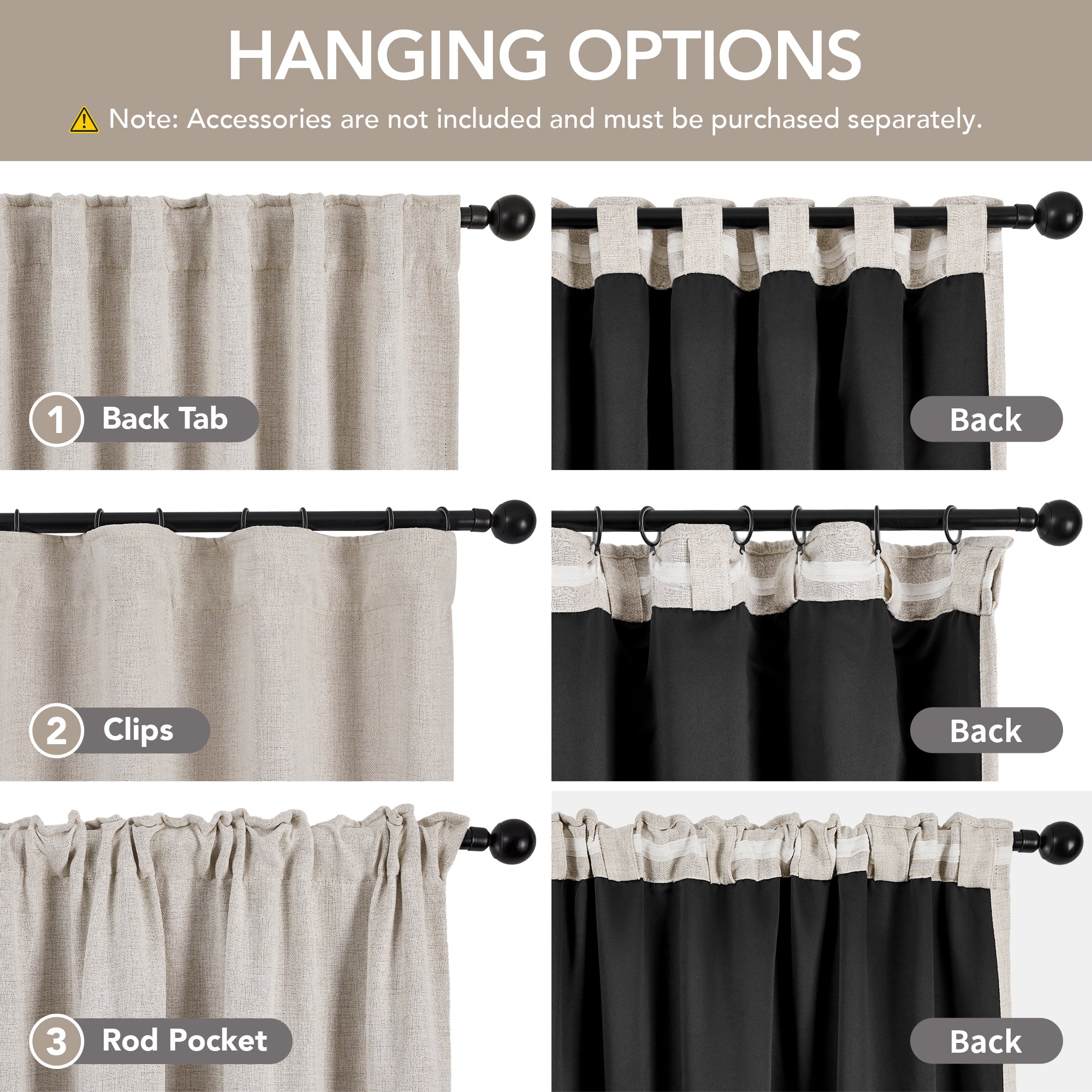 Deconovo Soft Faux Linen Layered Window Curtain Panels with Grommet Top for Bedroom and Living Room, 2 Pack