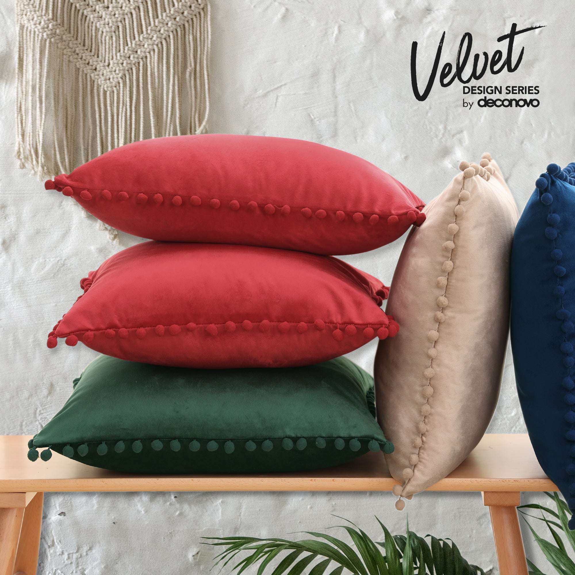 Deconovo Velvet Pom-Pom Pillow Covers 2-Pack – Multiple Sizes (Cover Only)