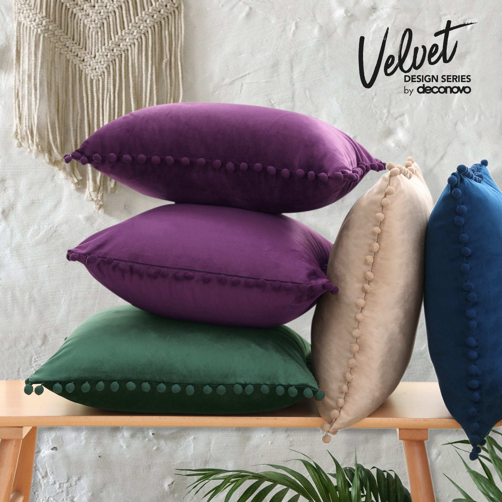 Deconovo Velvet Pom-Pom Pillow Covers 2-Pack – Multiple Sizes (Cover Only)