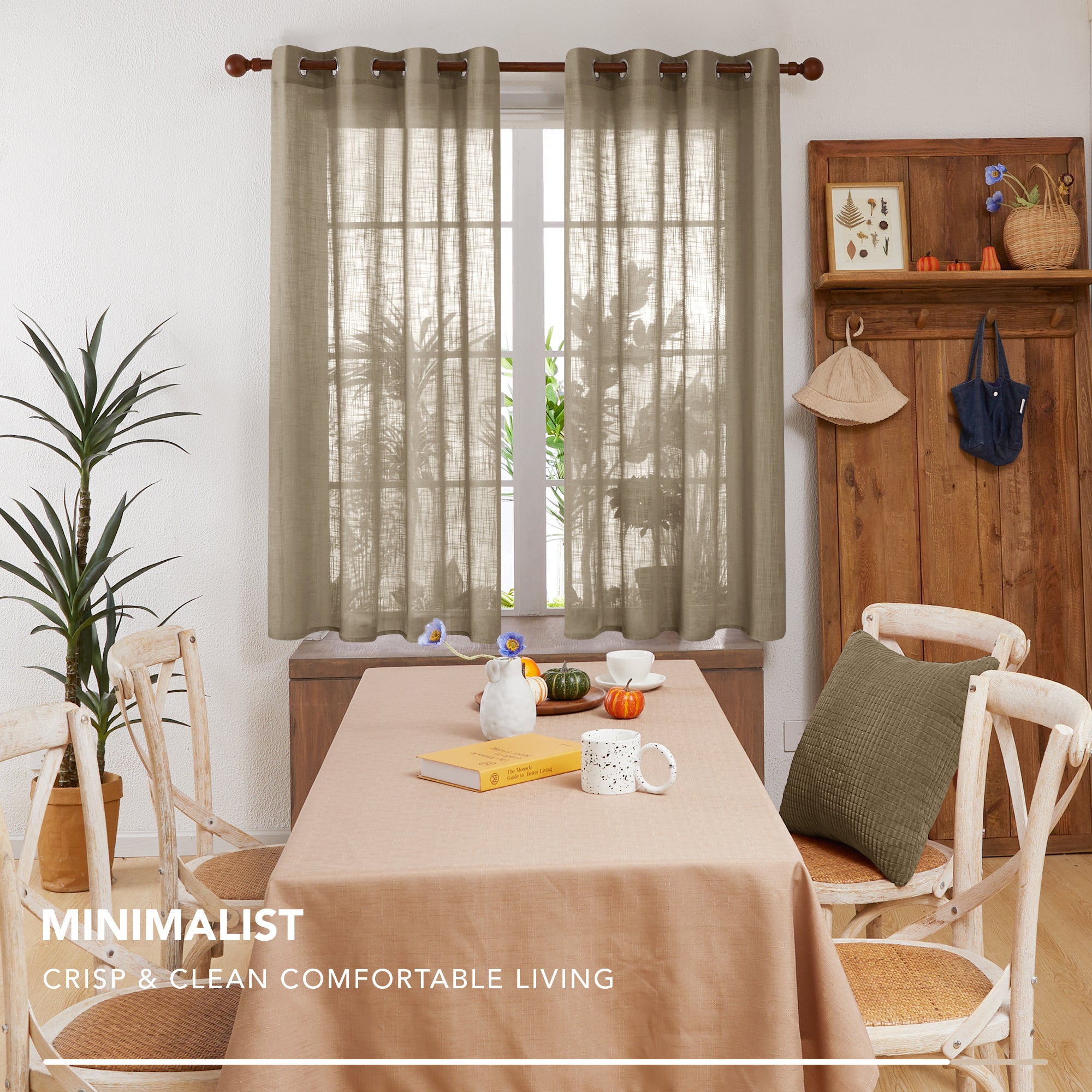 Deconovo Faux Linen Sheer Curtain Panels (2-Pack) – Light Filtering, Grommet Top