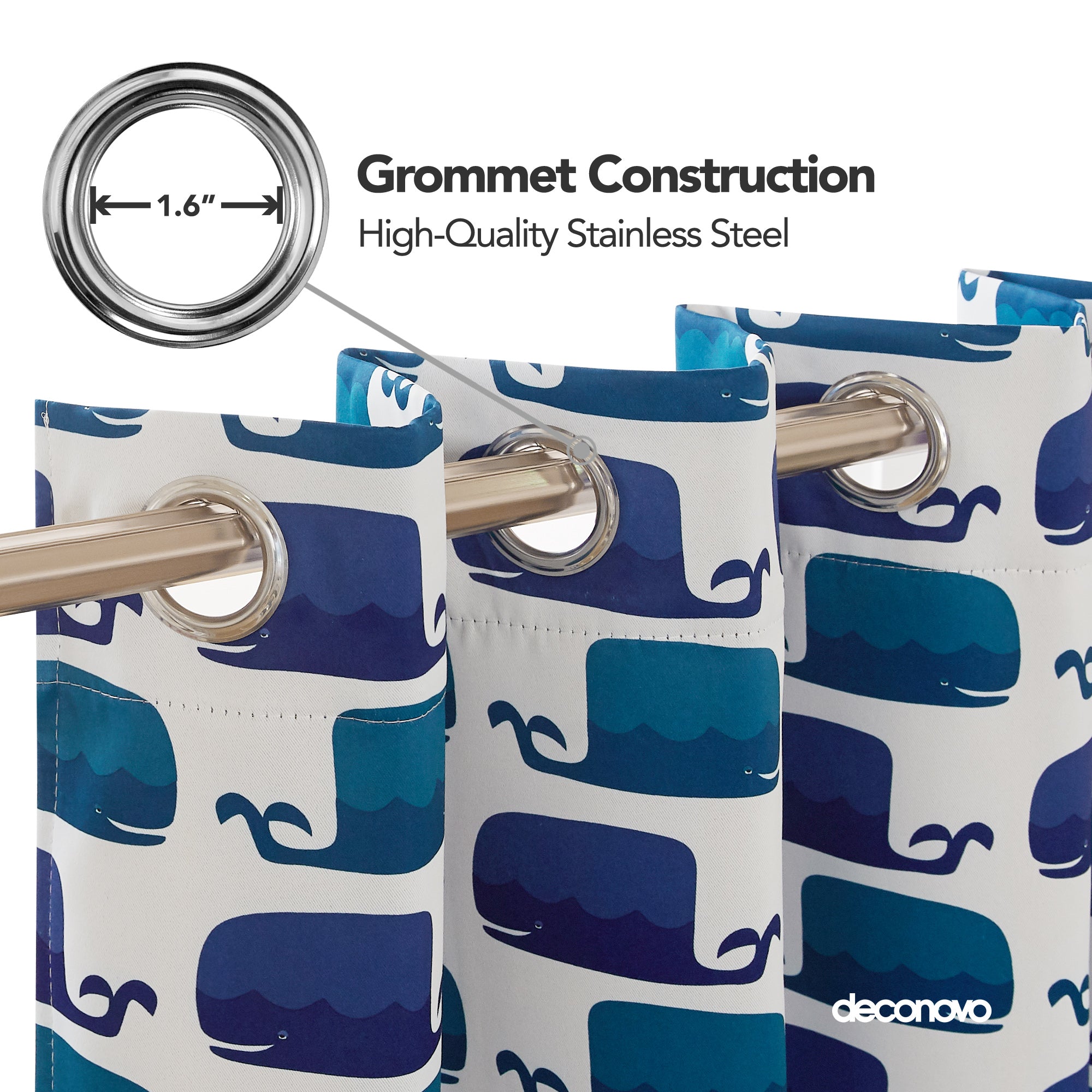 Deconovo Whale Print Blackout Curtains – Thermal Insulated, 2 Panels