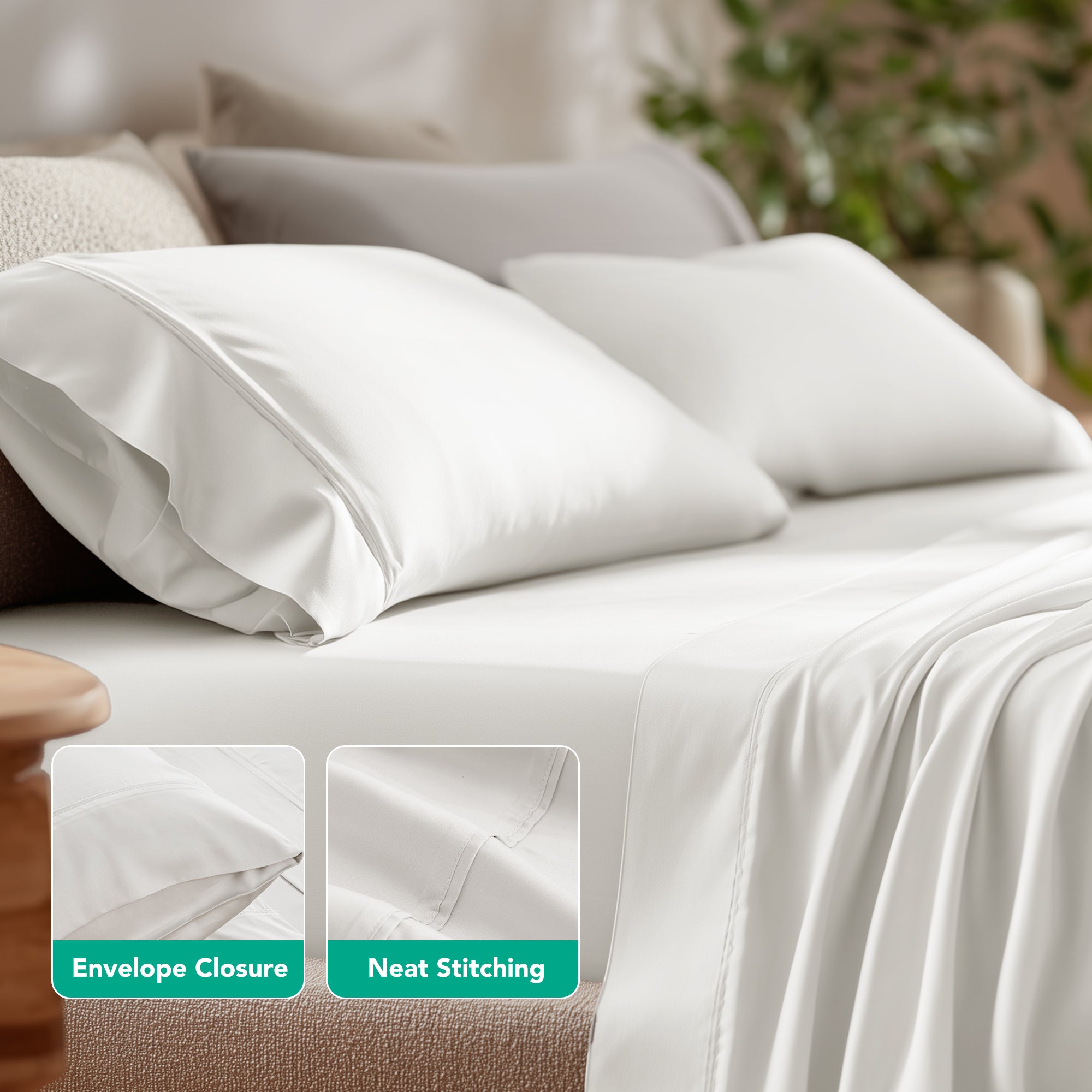 Deconovo Bamboo Viscose Satin Sheet Set, Breathable Cooling Bedding with Fitted Sheet and Pillowcases