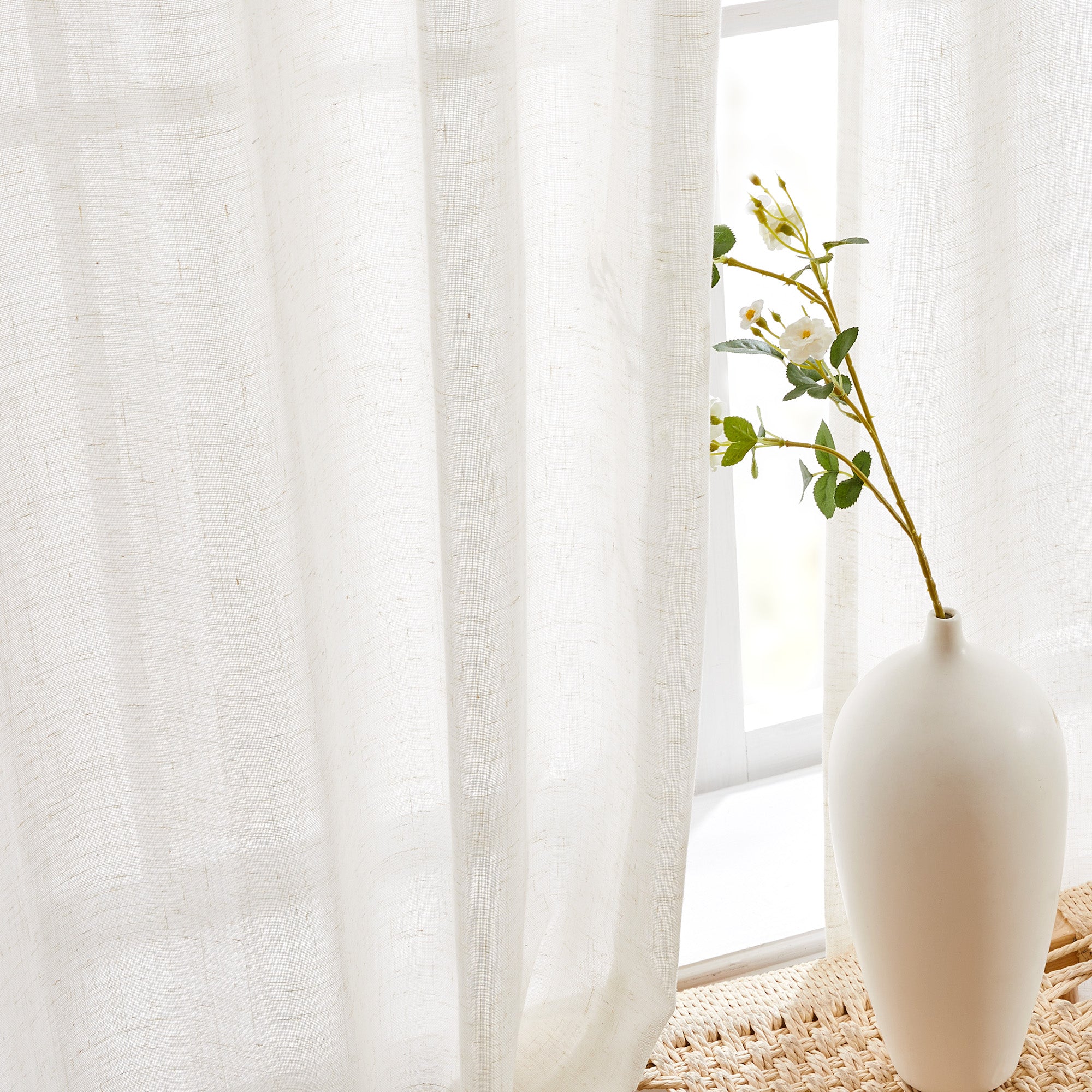 Deconovo Faux Linen Grommet Semi-Sheer Curtains (2 Panels, OEKO)