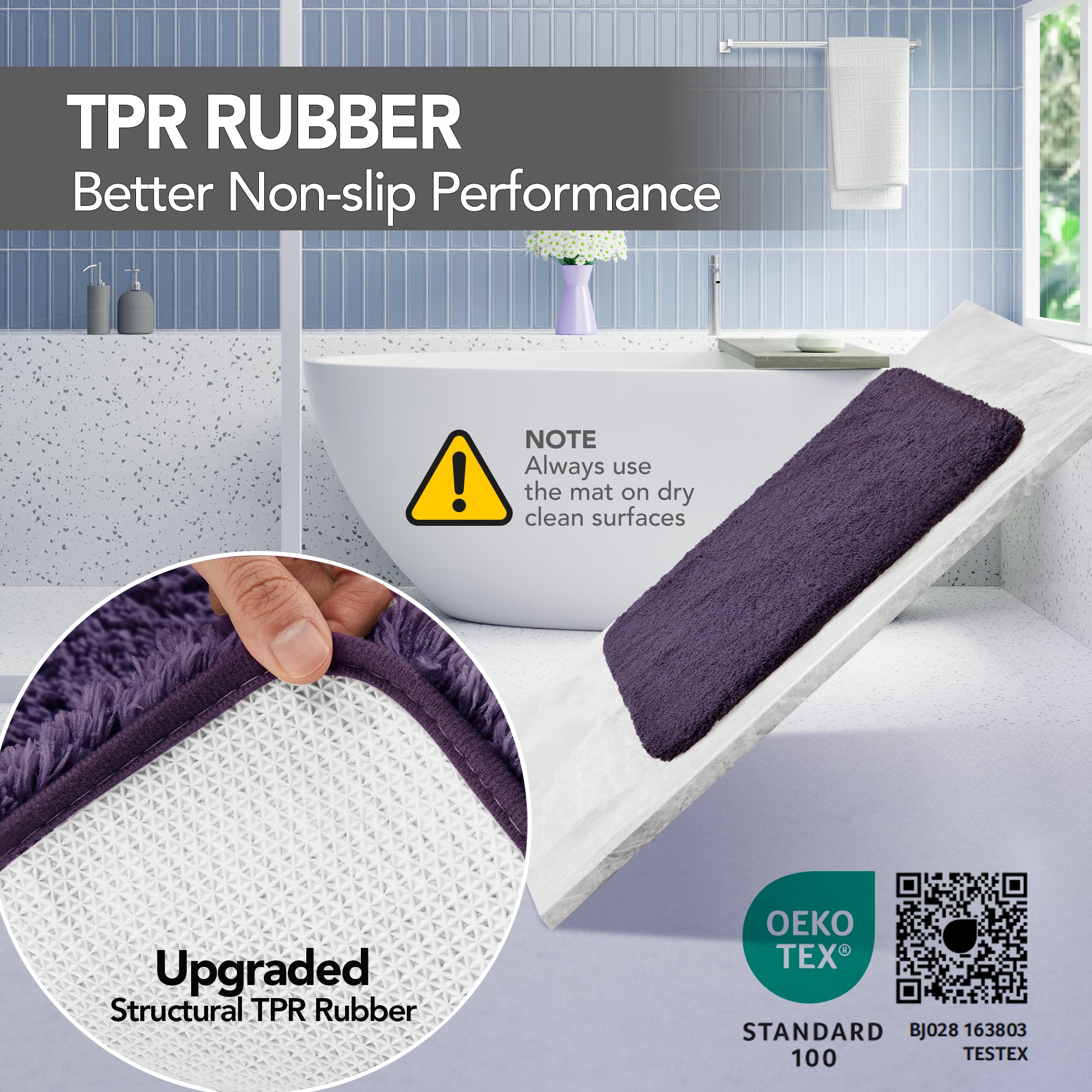 Deconovo Plush Non-Slip Bath Mat – Super Absorbent Rug (1 PC)