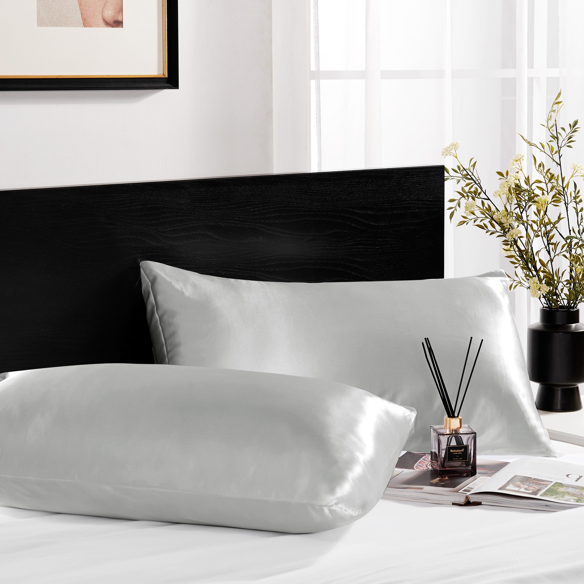 Deconovo Satin Silk Pillowcases (Set of 2), Envelope Closure