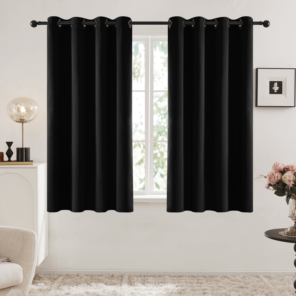 Deconovo Solid Grommet Blackout Curtains, 2 Panels - Black, 52 x 63