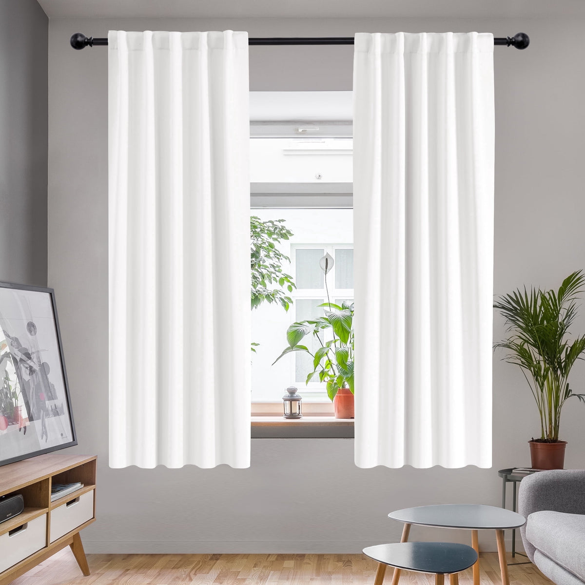 Deconovo Solid Blackout Back Tab and Rod Pocket Curtains, 2 Panels - Pure White, 42 x 63