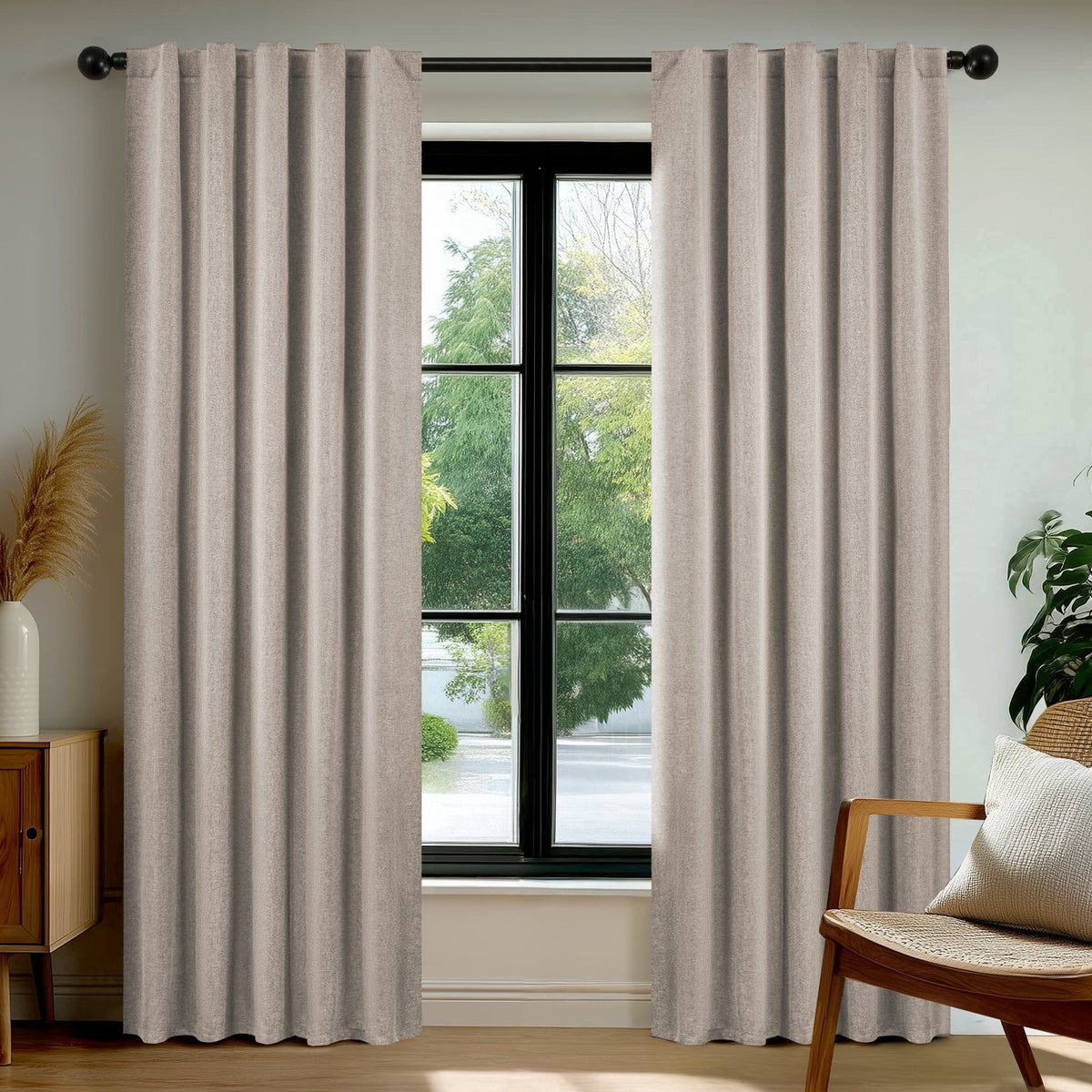 Deconovo Linen Look Blackout Rod Pocket and Back Tab Curtains, 2 Panels - Khaki, 38 x 84