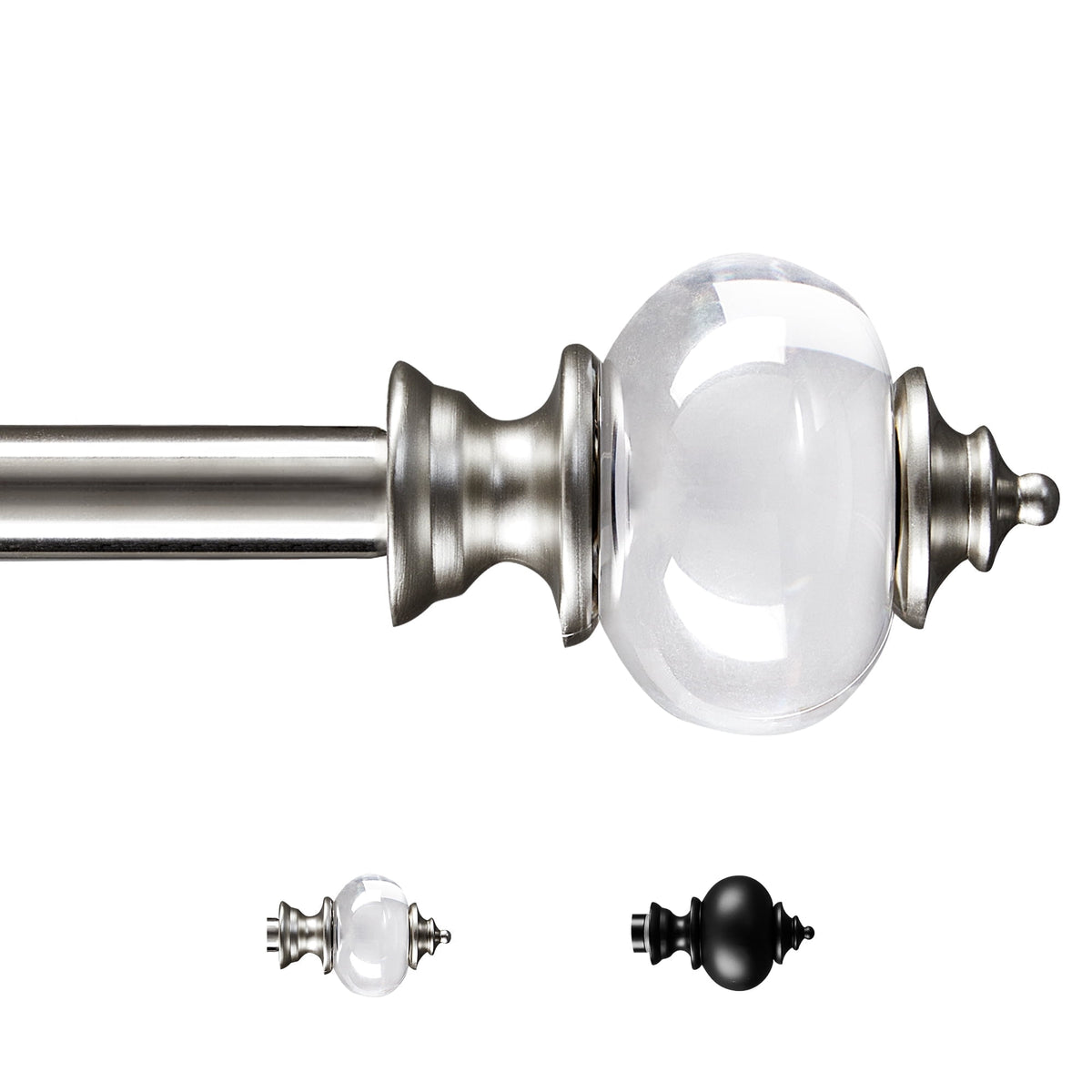 Deconovo Adjustable Curtain Rod with Clear Acrylic Finials - Silver, 84