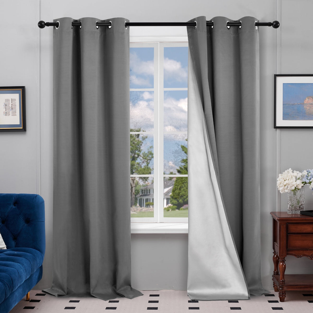 Deconovo Silver Back Coating Grommet Blackout Curtains, 2 Panels - Light Gray, 42 x 84