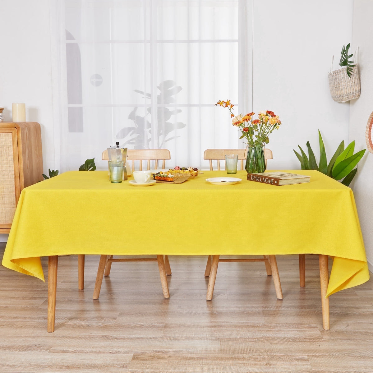 Deconovo Linen Look Tablecloth, Square and Rectangular Sizes - Golden Yellow, 54 x 102