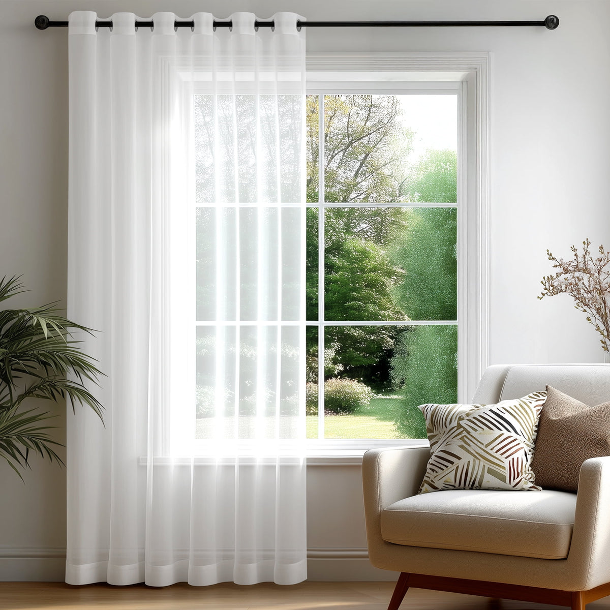 Deconovo Extra Wide Grommet Sheer Curtain, 1 Panel - White, 80 x 84