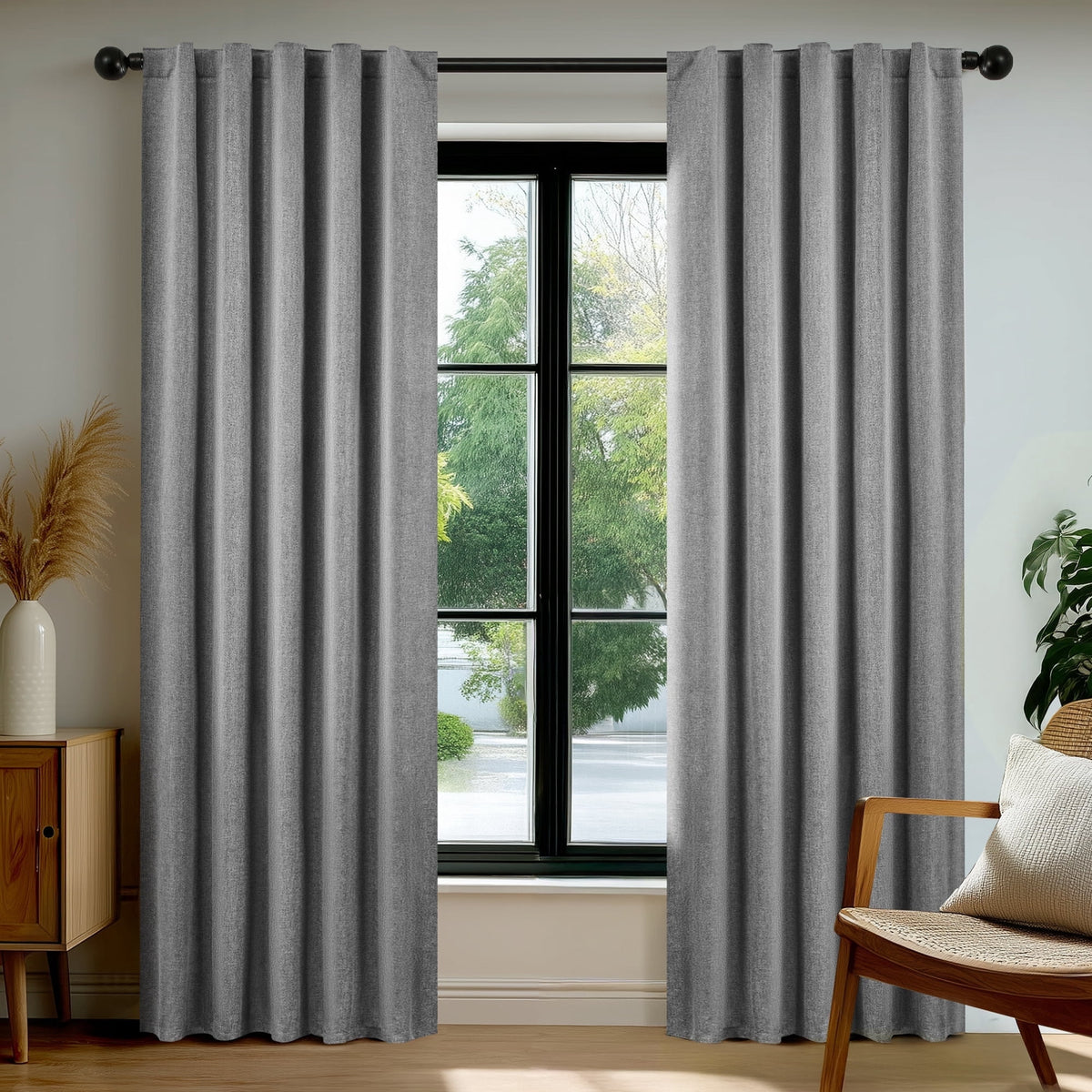 Deconovo Linen Look Blackout Rod Pocket and Back Tab Curtains, 2 Panels - Dark Gray, 38 x 84
