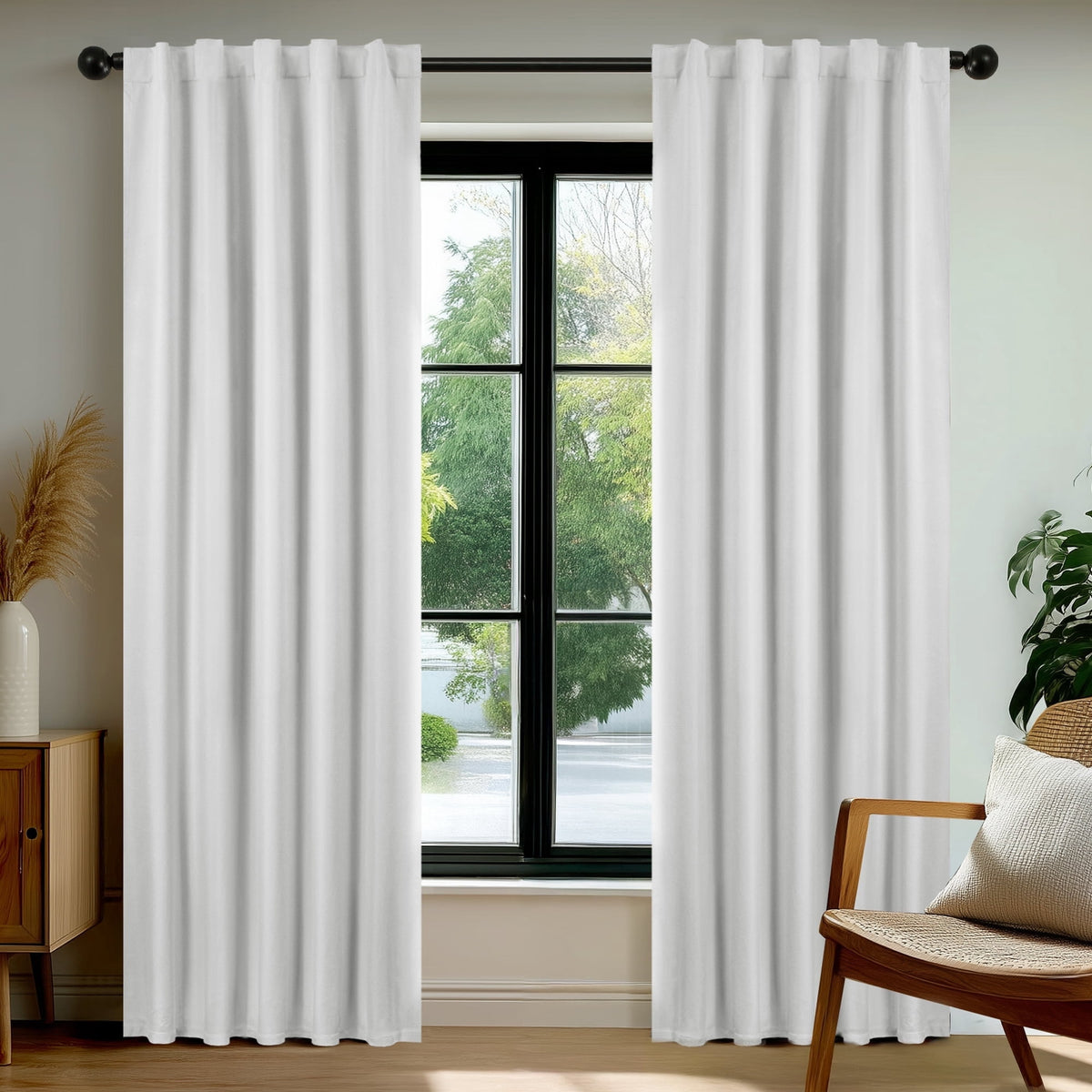 Deconovo Linen Look Blackout Rod Pocket and Back Tab Curtains, 2 Panels - Grayish White, 38 x 84