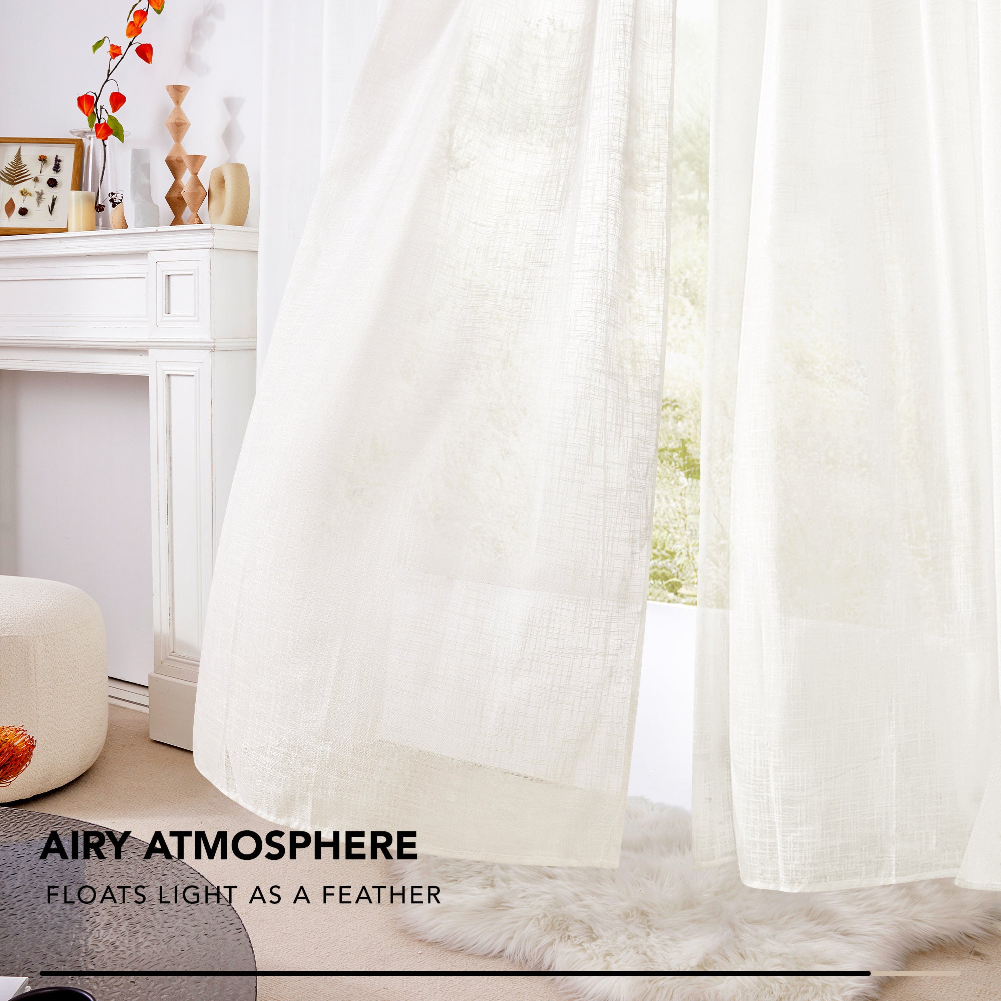 Deconovo Faux Linen Sheer Curtain Panels (2-Pack) – Light Filtering, Grommet Top